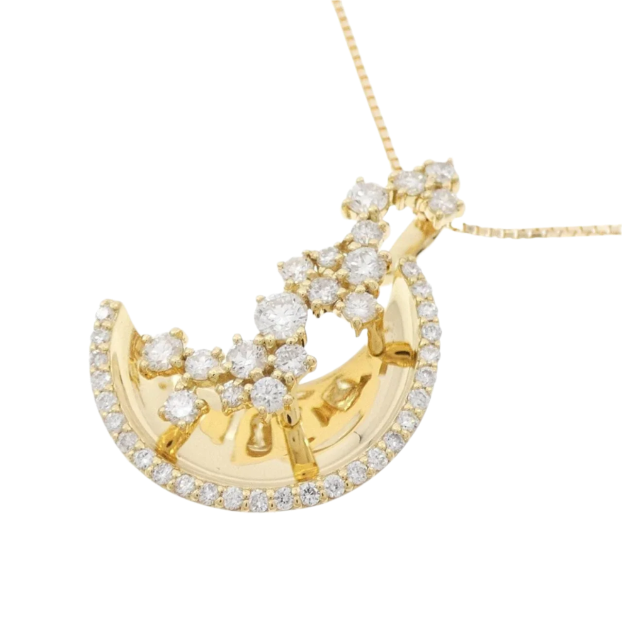 18k Yellow Gold Diamond Moon Pendant 1.00 CTW