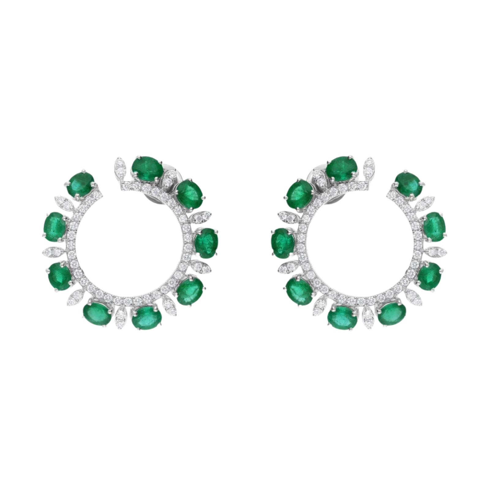 18k Solid White Gold Zambian Emerald and Diamond Stud Earrings 4.88 CTW