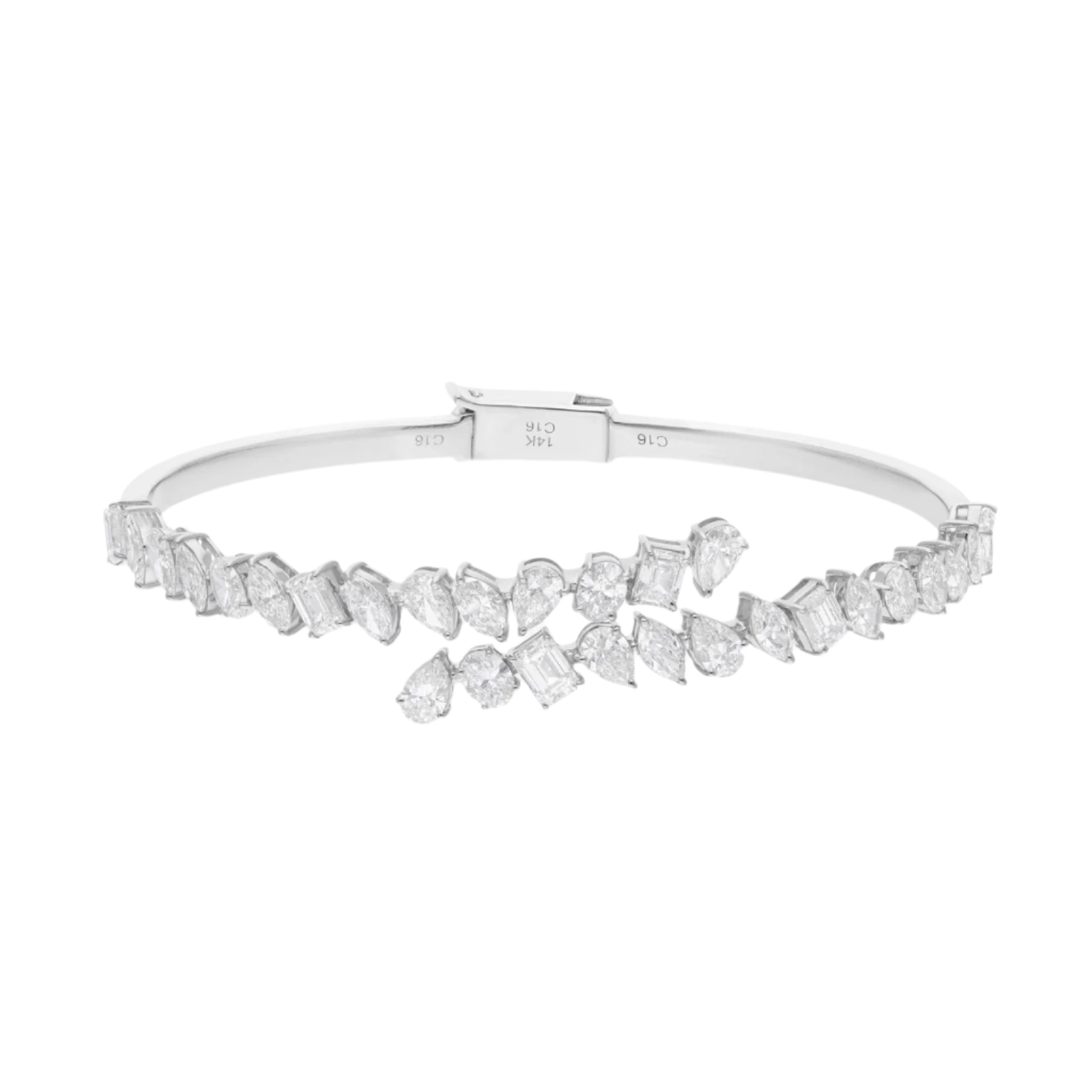 18k Solid White Gold Bypass Mixed Shape Diamond Bangle 4.87 CTW