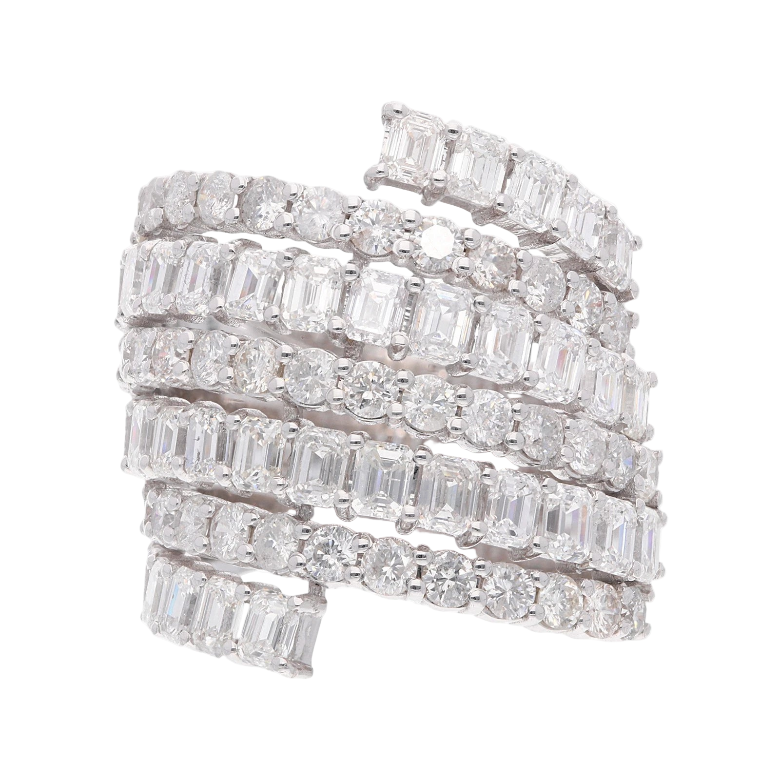 18k Solid White Gold Luxurious Multi-Shape Diamond Cocktail Ring 9.55 CTW