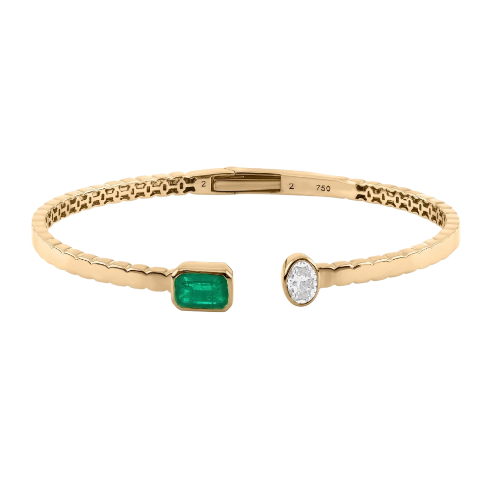 18k Yellow Gold Zambian Emerald and Diamond Bangle 1.95 CTW