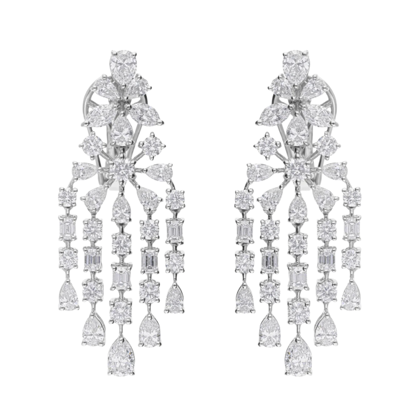 18k Solid White Gold Exquisite Diamond Chandelier Earrings 10.25 CTW