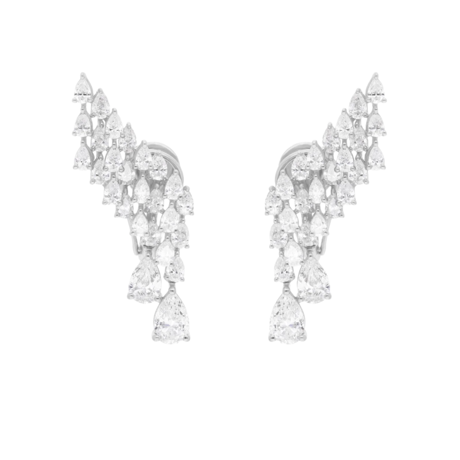 18k Solid White Gold Diamond Decorated Ear Climbing Earrings 7.55 CTW