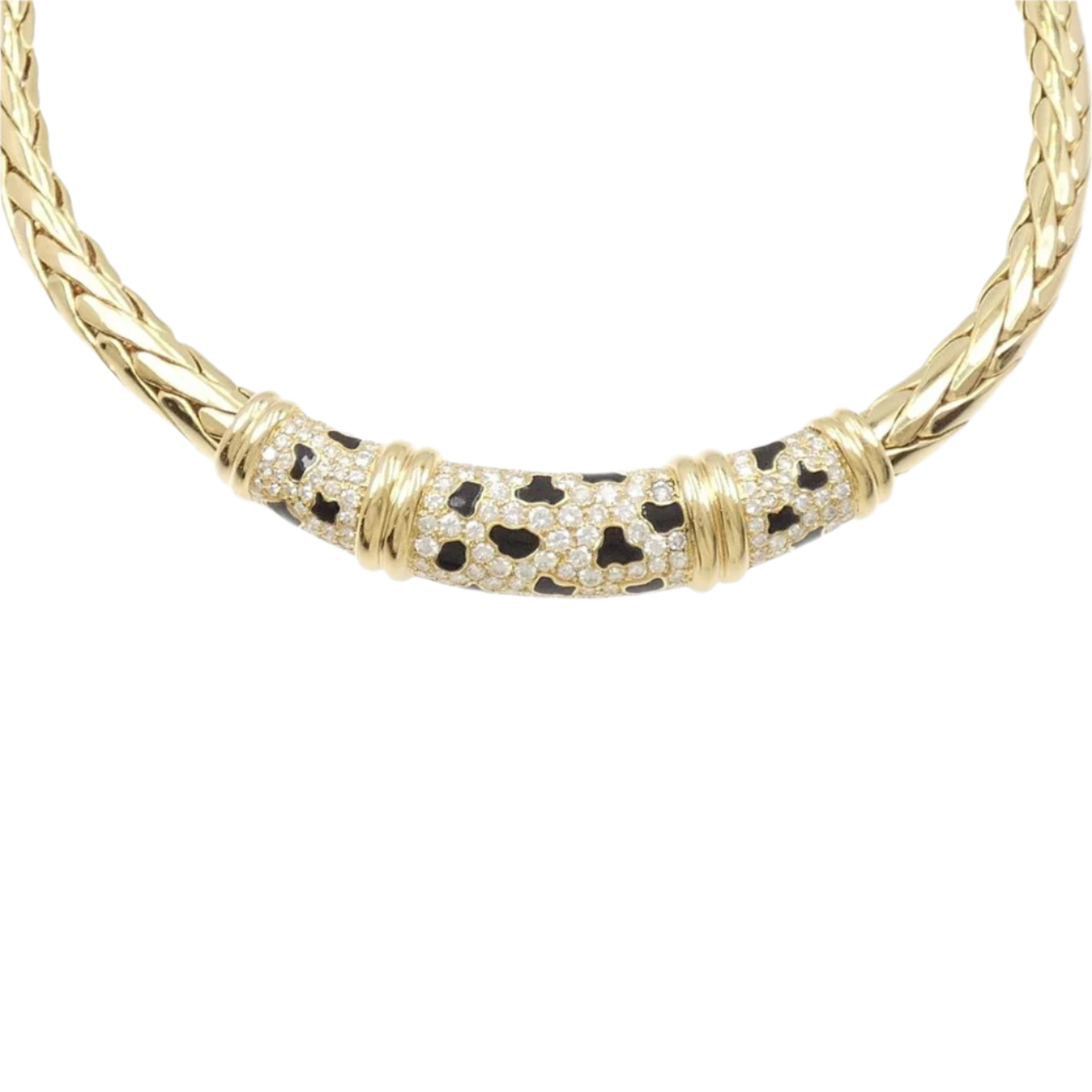 18k Yellow Gold Chunky Enamel and Diamond Necklace 2.45 CTW