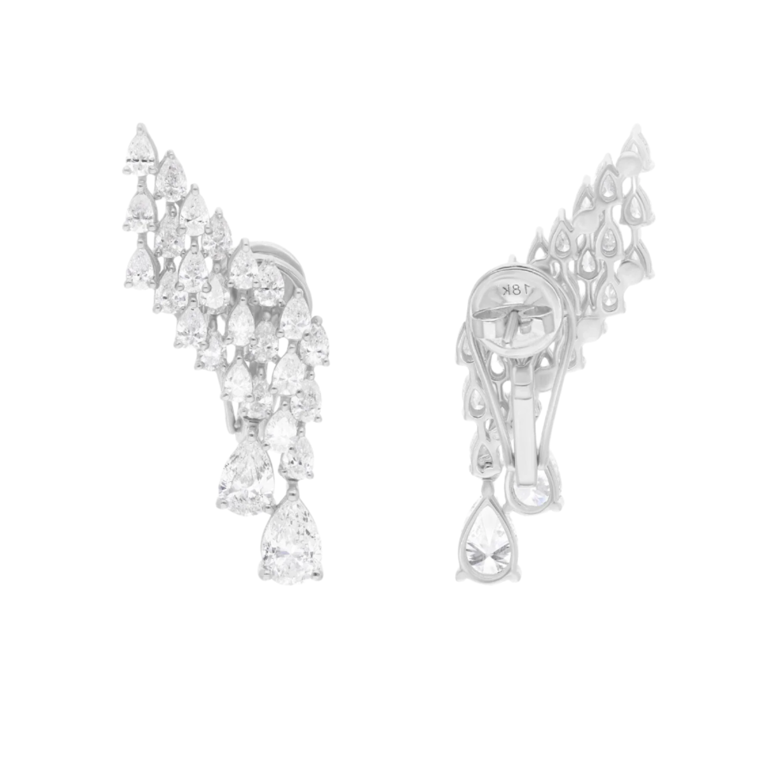 18k Solid White Gold Diamond Decorated Ear Climbing Earrings 7.55 CTW