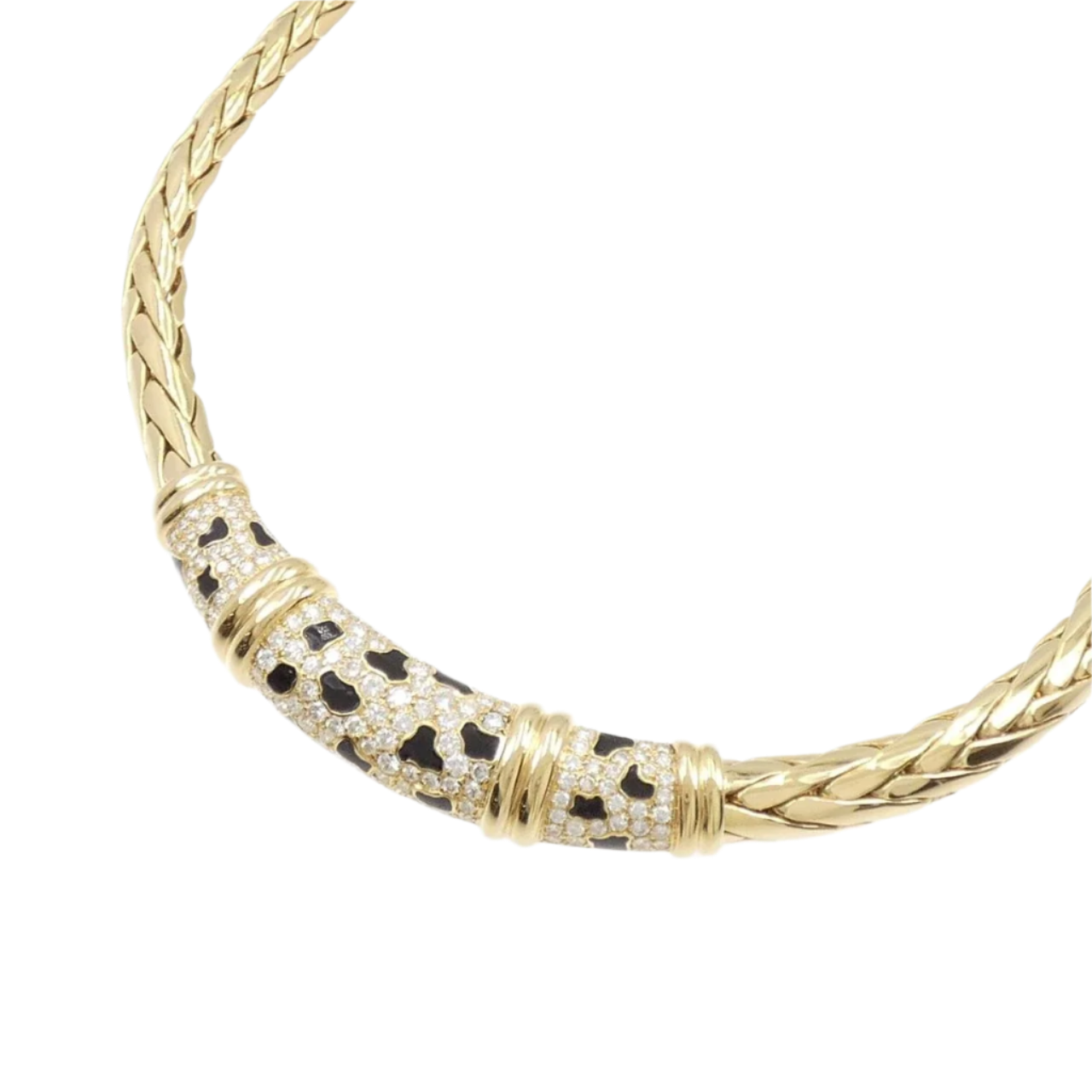 18k Yellow Gold Chunky Enamel and Diamond Necklace 2.45 CTW