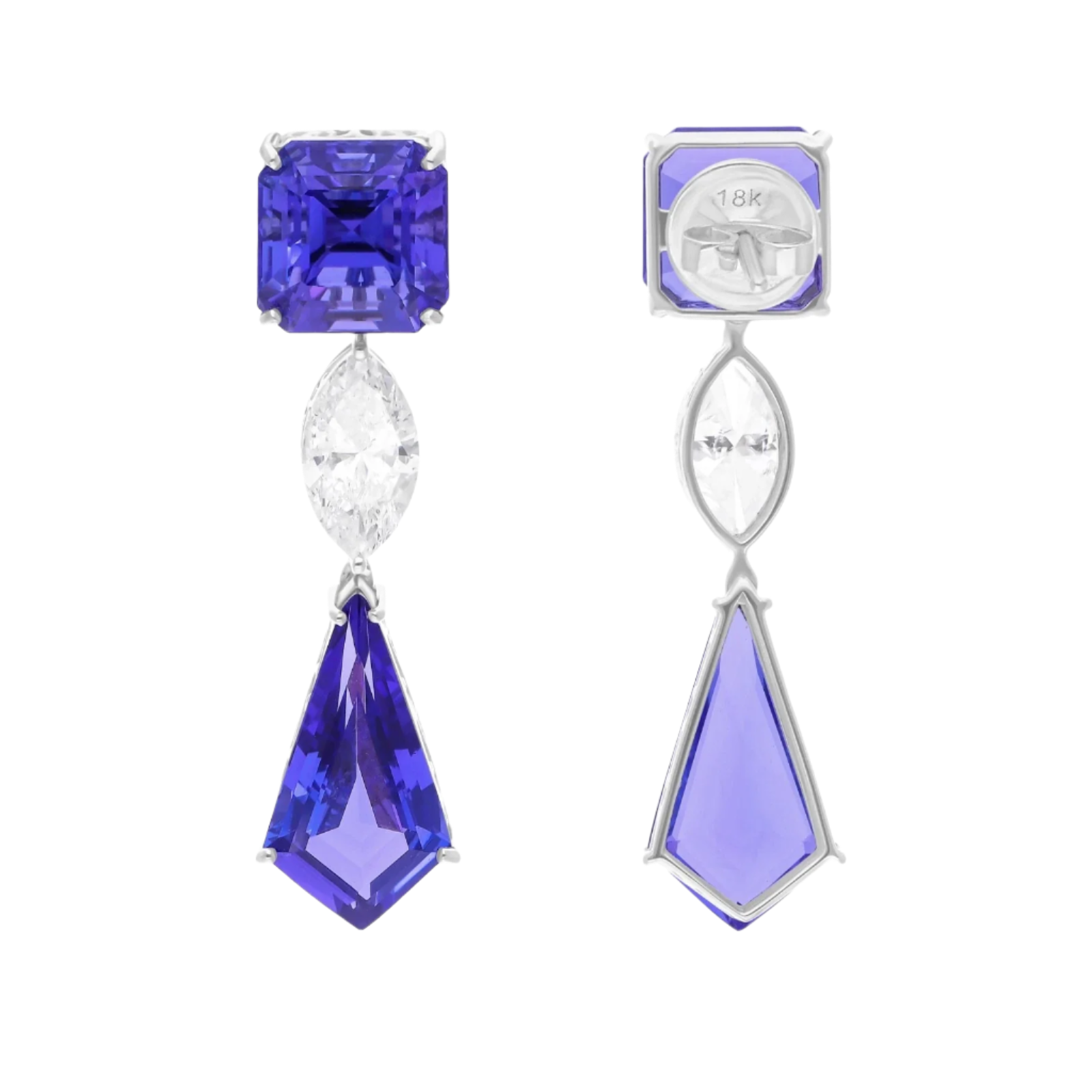 18k White Gold Exquisite Tanzanite and Diamond Decorated Drop Earrings 17.86 CTW