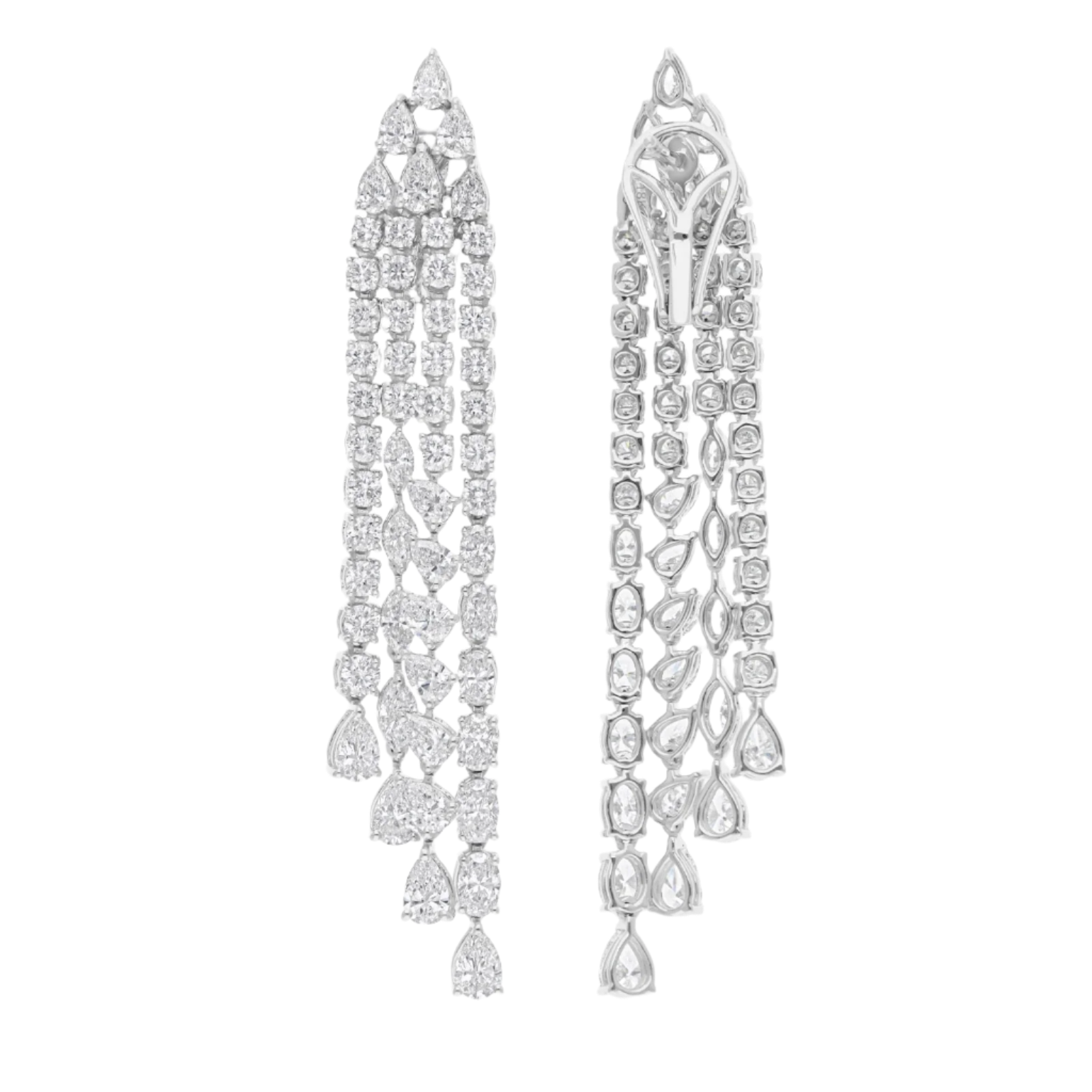 18k Solid White Gold Exquisite Cocktail Drop Diamond Earrings 14.85 CTW