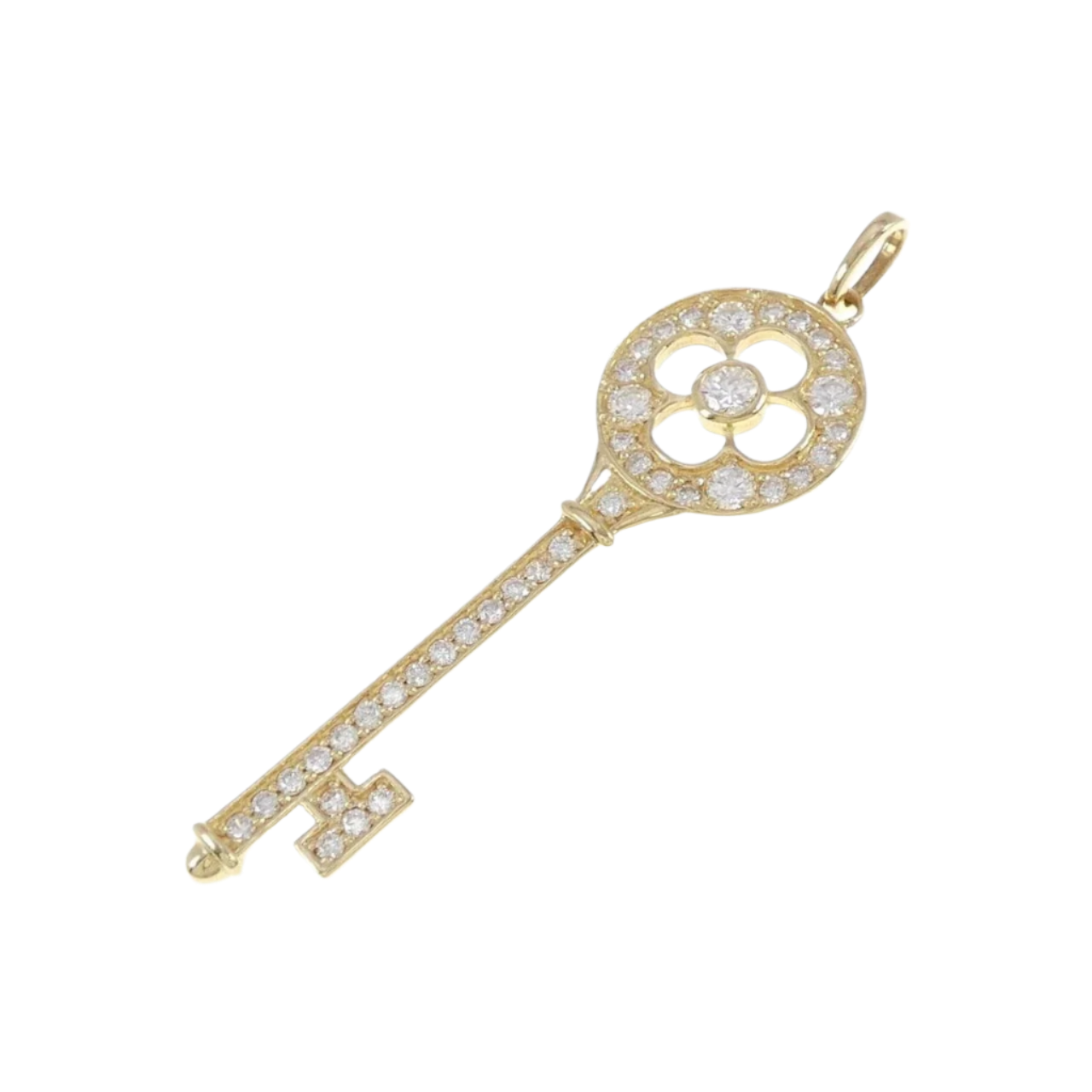 18k Yellow Gold Key and Flower Diamond Pendant 0.75 CTW