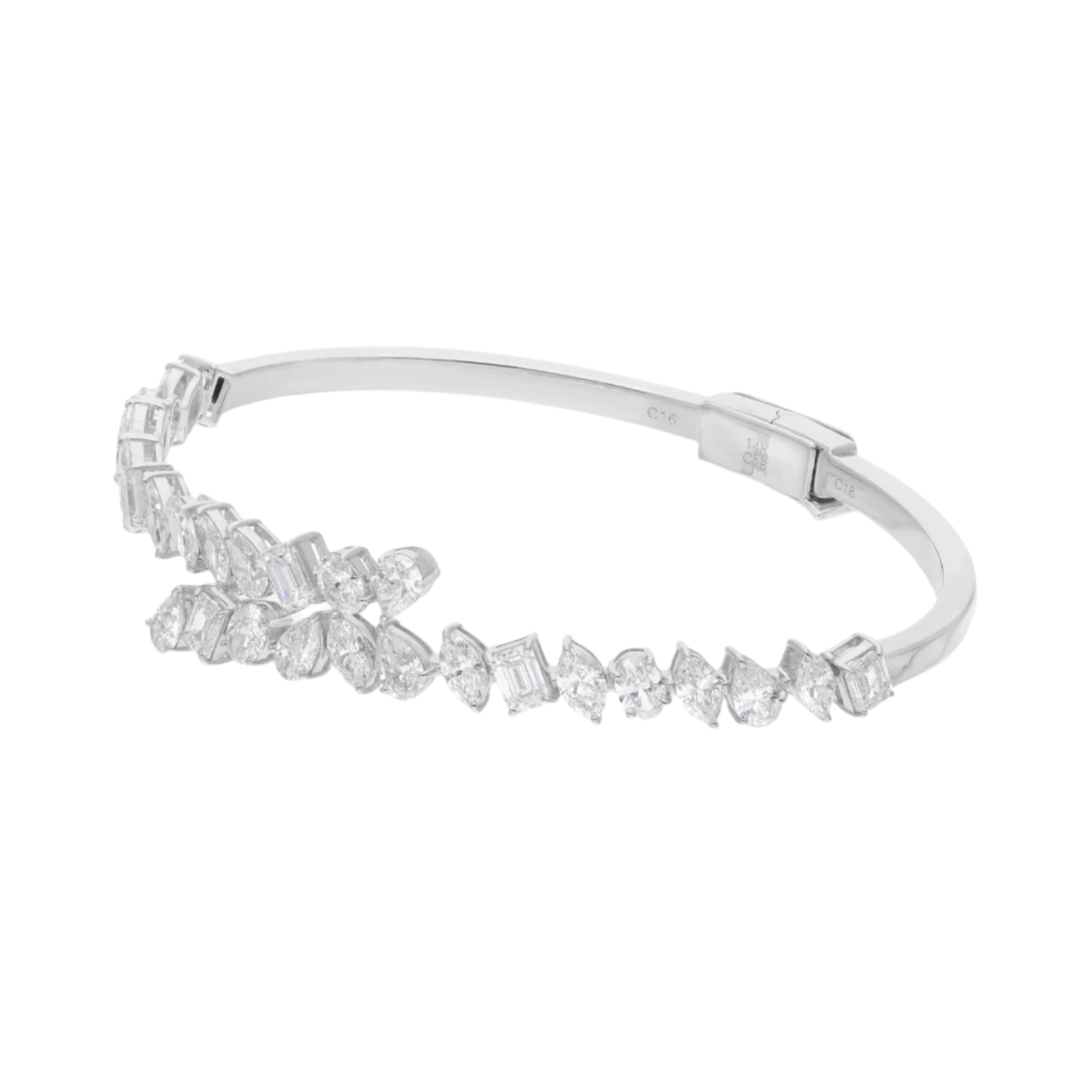18k Solid White Gold Bypass Mixed Shape Diamond Bangle 4.87 CTW
