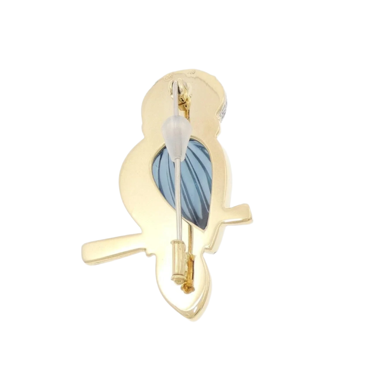 18k Solid Yellow Gold Owl Brooch with Emeralds, Diamonds and Coloured Stone