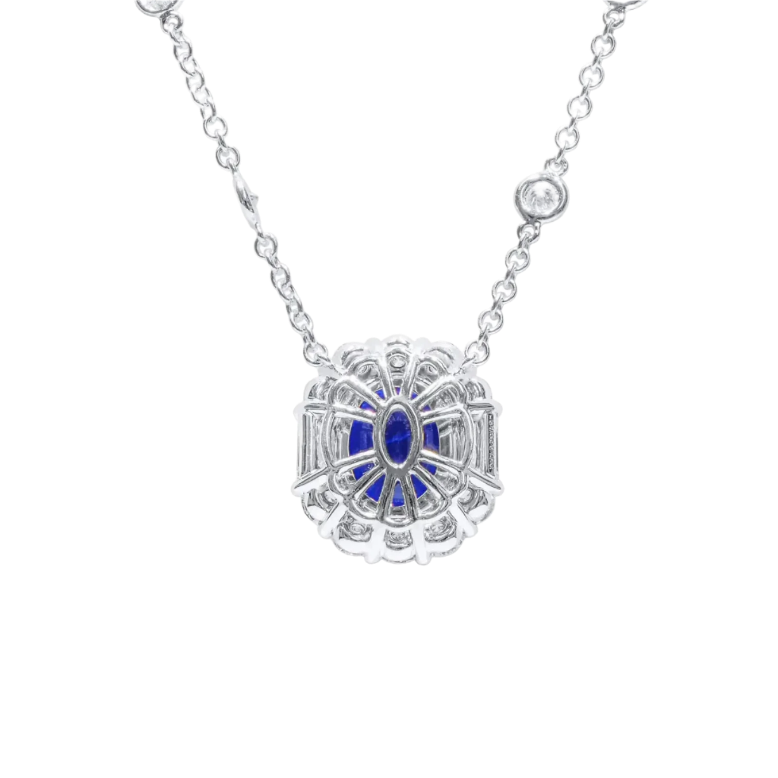 18k Solid White Gold Royal Blue Sapphire and Diamond Pendant 4.55 CTW