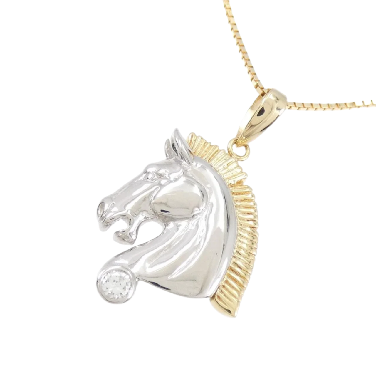 18k Solid Yellow Gold PT900 Horse Diamond Necklace