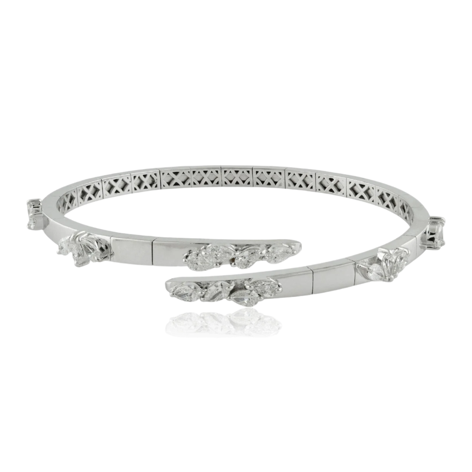 18k White Gold Chunky Bangle with Marquise Cut Diamonds 3.27 CTW