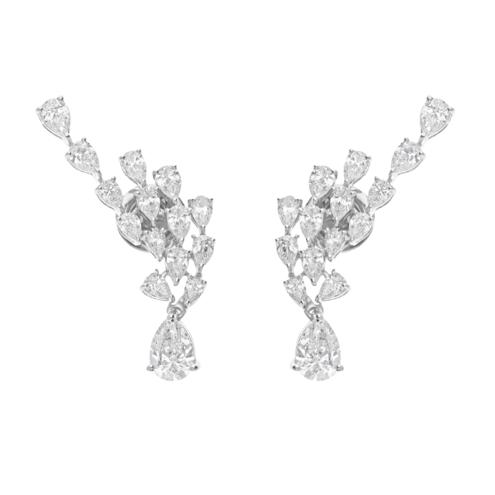 18k Solid White Gold Pear-Shaped Diamond Ear Climbing Earrings 4.80 CTW