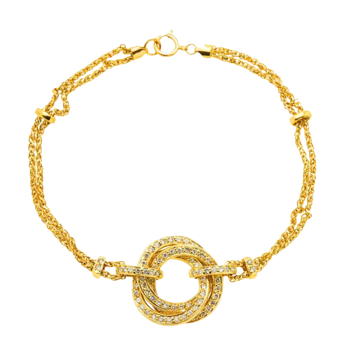 18k Yellow Gold Circle Motif Trinity Diamond Bracelet 1.10 CTW
