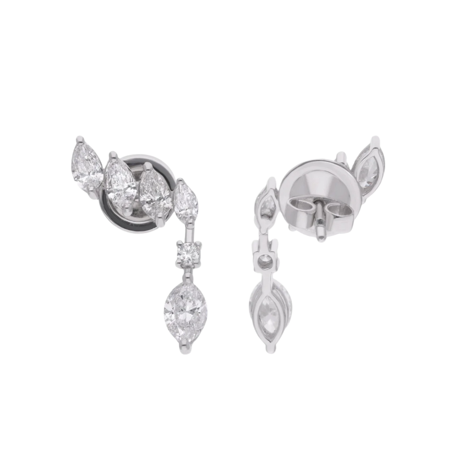 18k Solid White Gold Marquise-shaped Diamond Earrings 1.55 CTW