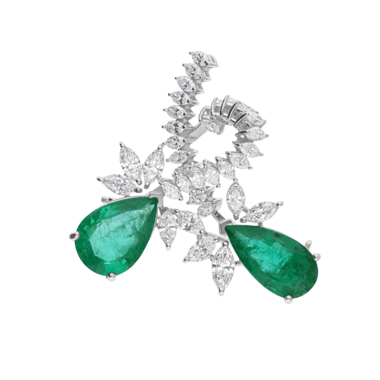18k Solid White Gold Zambian Emerald and Diamond Brooch 7.55 CTW