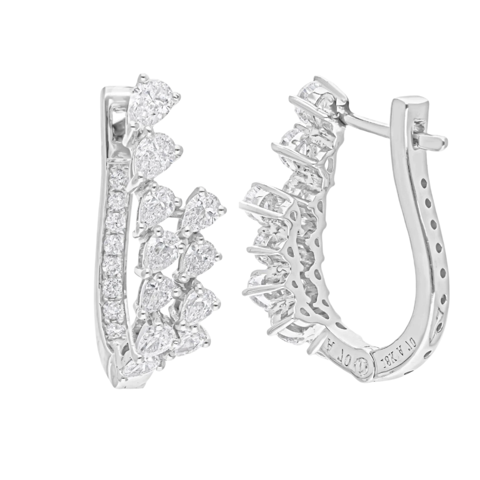 18k Solid White Gold Multi=Shape Diamond Cocktail Earrings 4.37 CTW