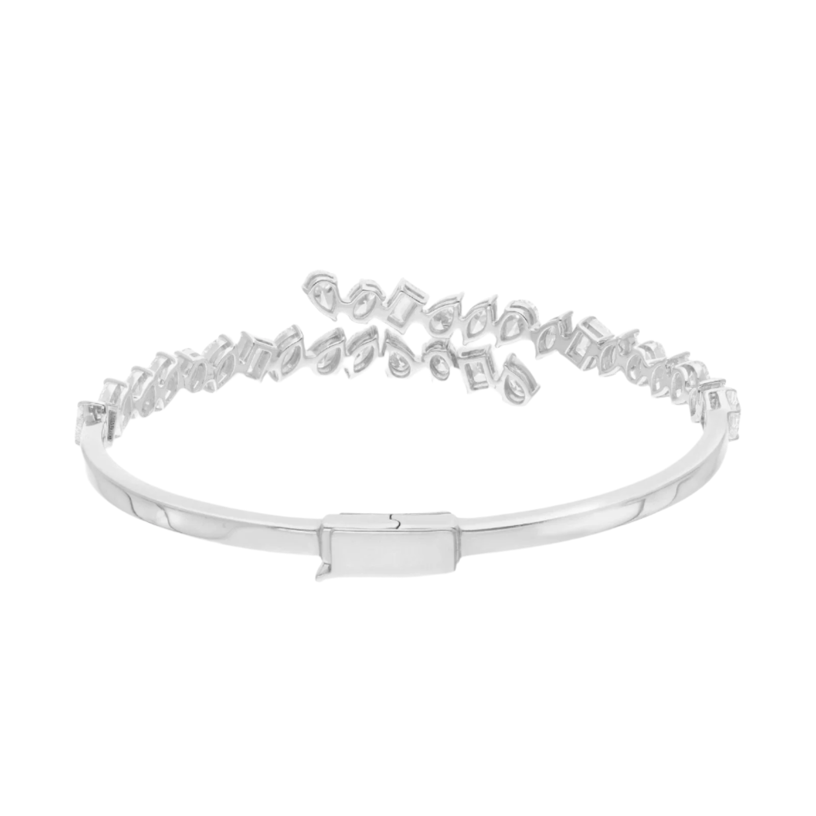 18k Solid White Gold Bypass Mixed Shape Diamond Bangle 4.87 CTW