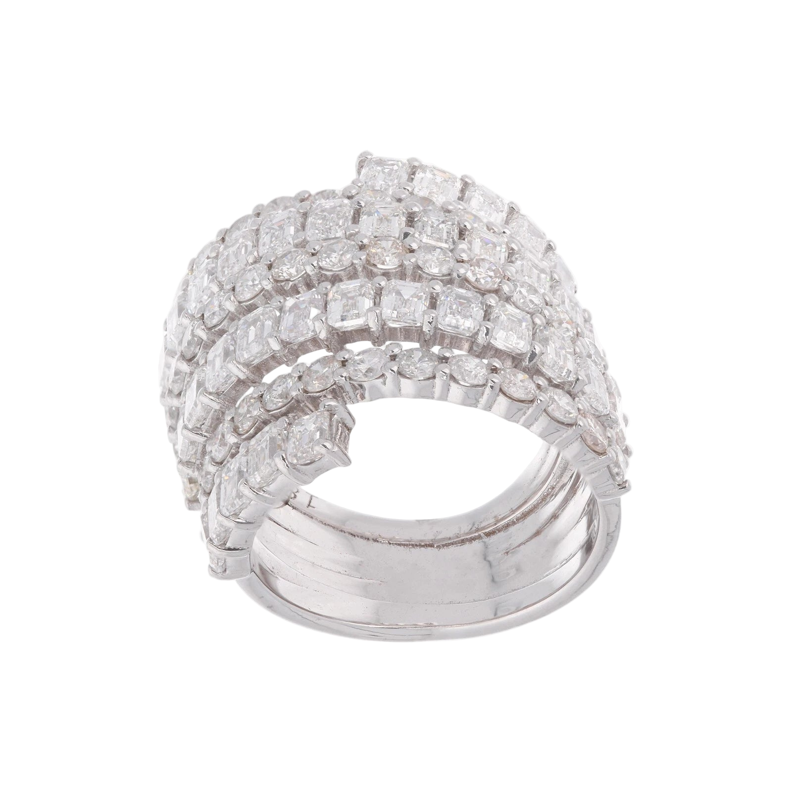 18k Solid White Gold Luxurious Multi-Shape Diamond Cocktail Ring 9.55 CTW