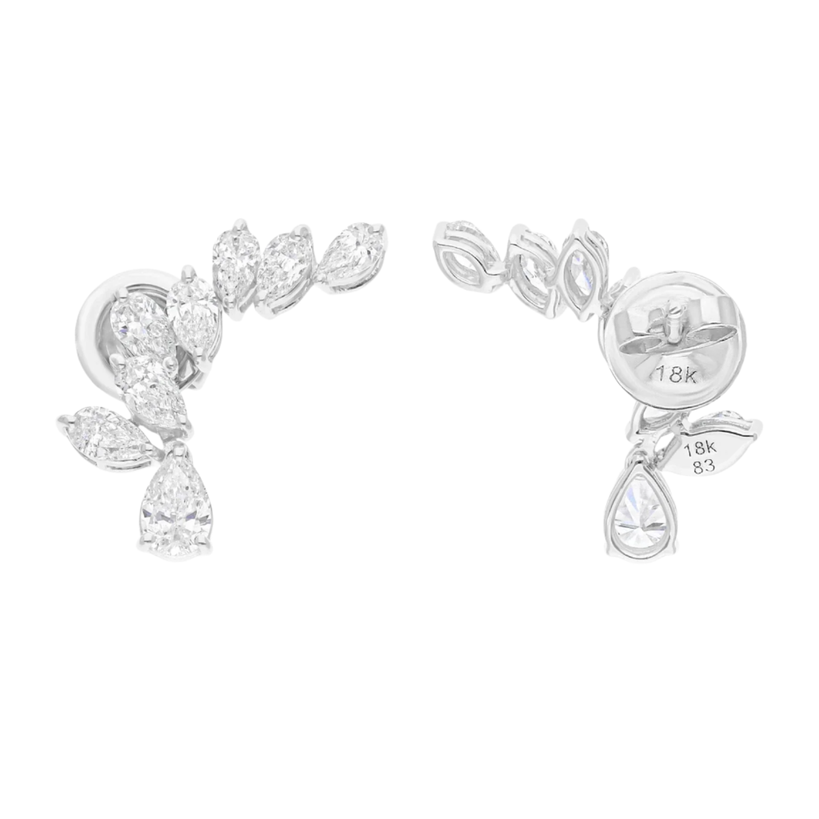 18k Solid White Gold Diamond Ear Climbing Stud Earrings 2.10 CTW