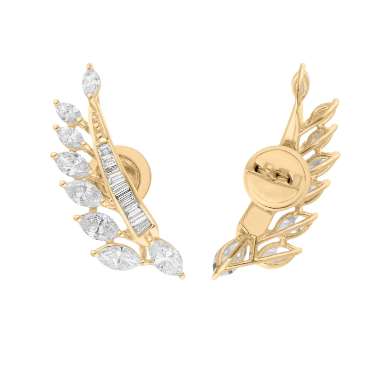 18k Solid Yellow Gold Marquise Cut Diamond Earrings Climbers 2.40 CTW
