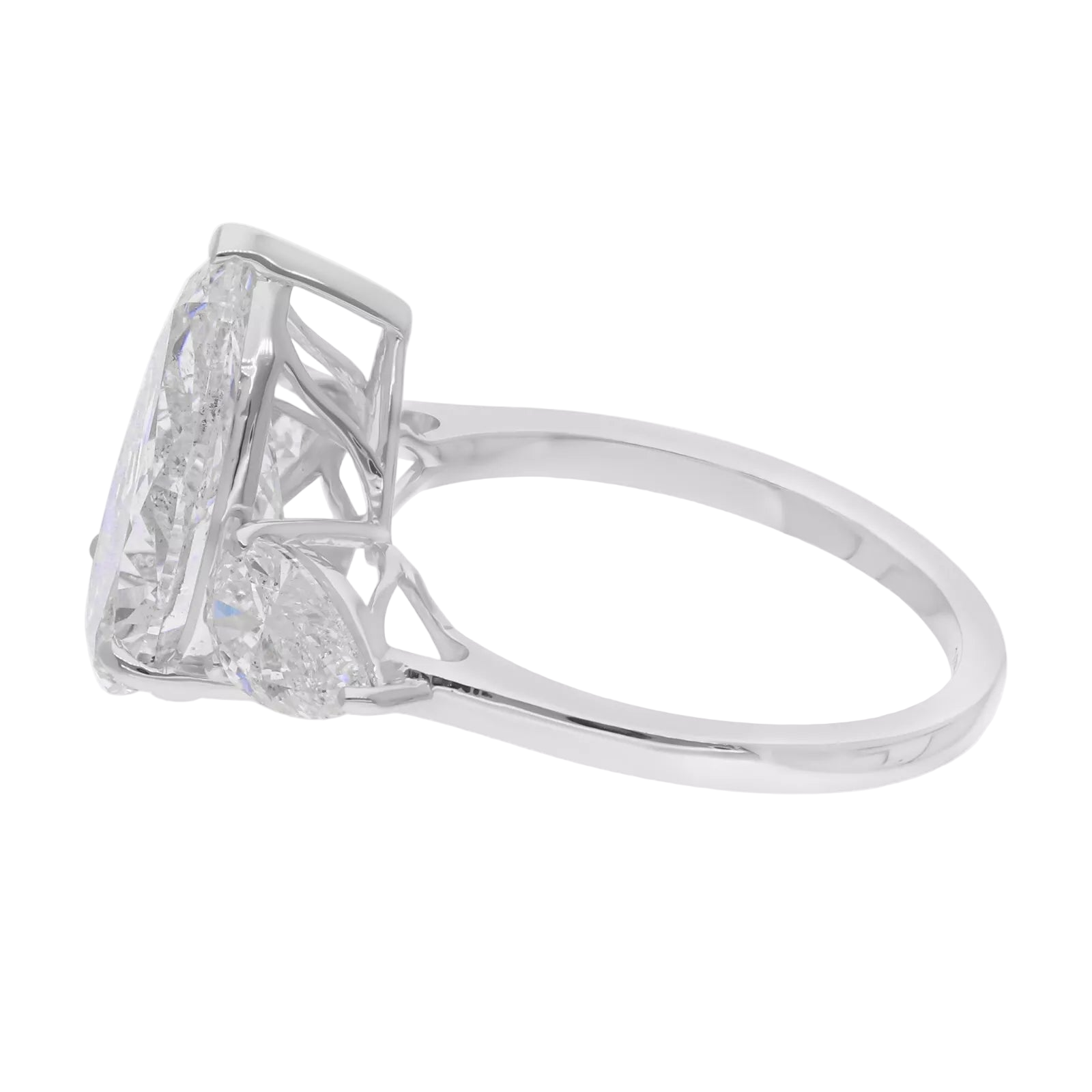 18k Solid White Gold Pear-Shaped Diamond Trilogy Ring 5.40 CTW