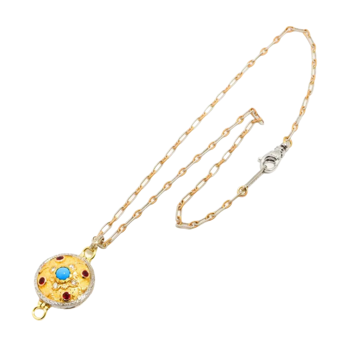 CAZZANIGA 18k Gold Turquoise, Ruby and Diamond Vintage Necklace
