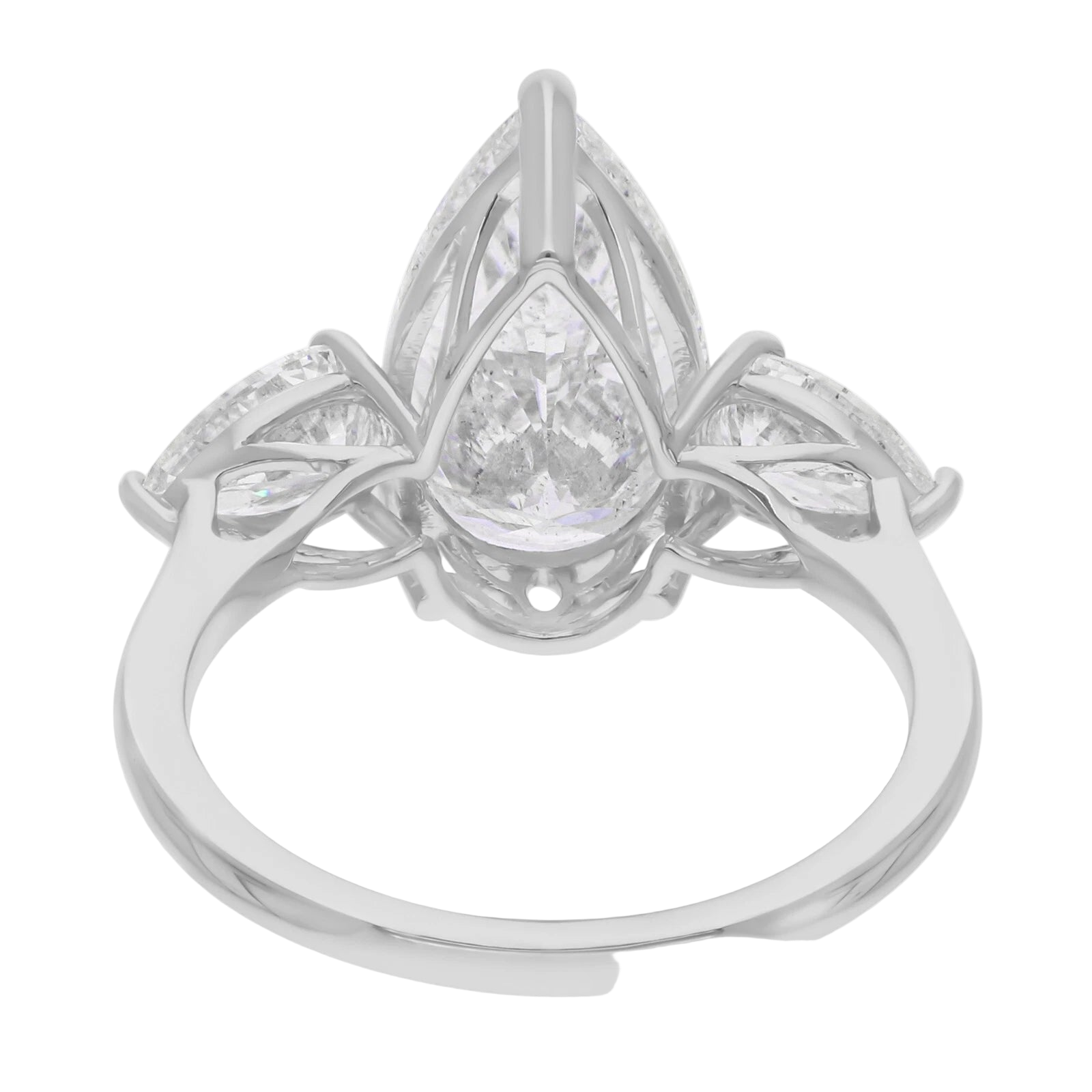 18k Solid White Gold Pear-Shaped Diamond Trilogy Ring 5.40 CTW