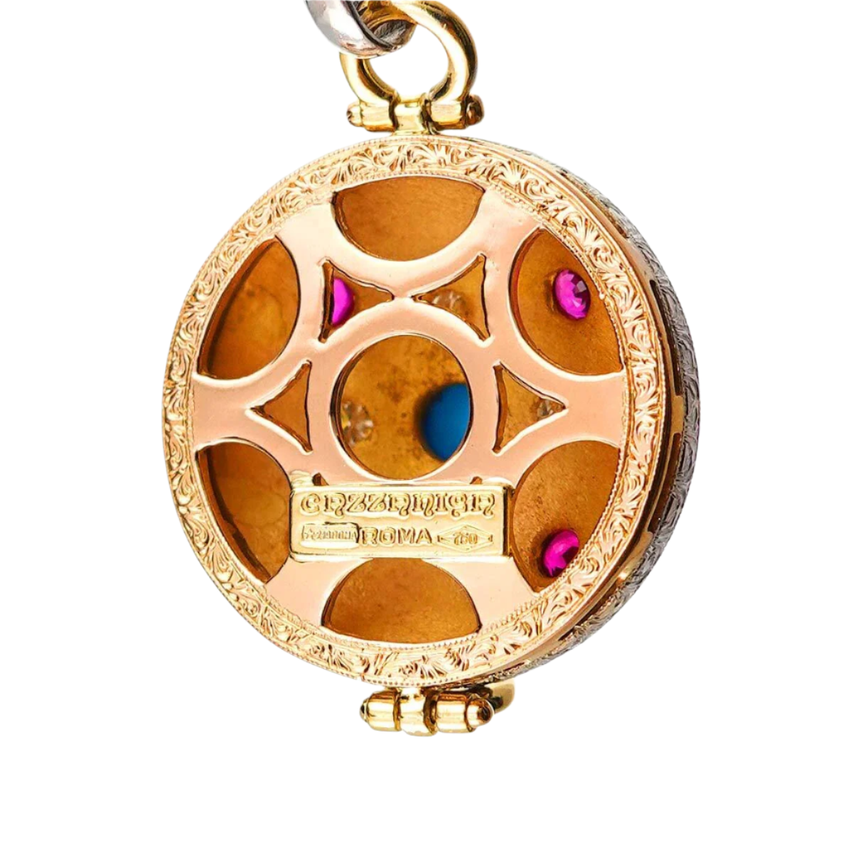 CAZZANIGA 18k Gold Turquoise, Ruby and Diamond Vintage Necklace