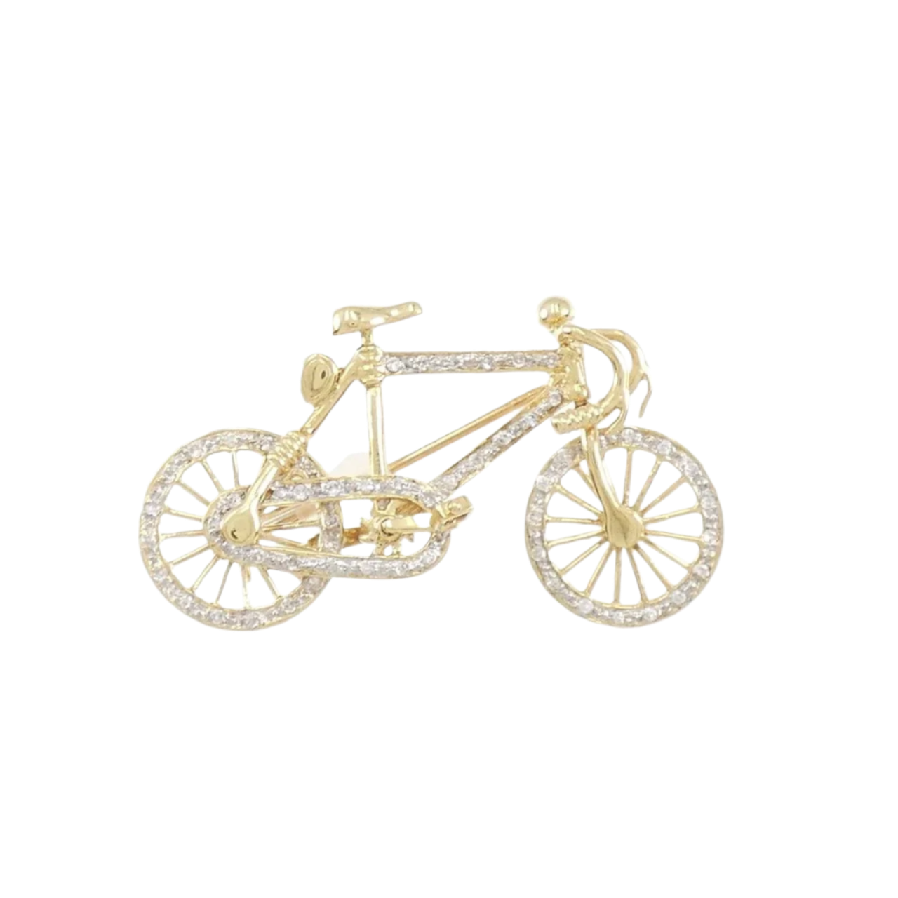 18k Yellow Gold Bicycle Diamond Brooch 0.29 CTW