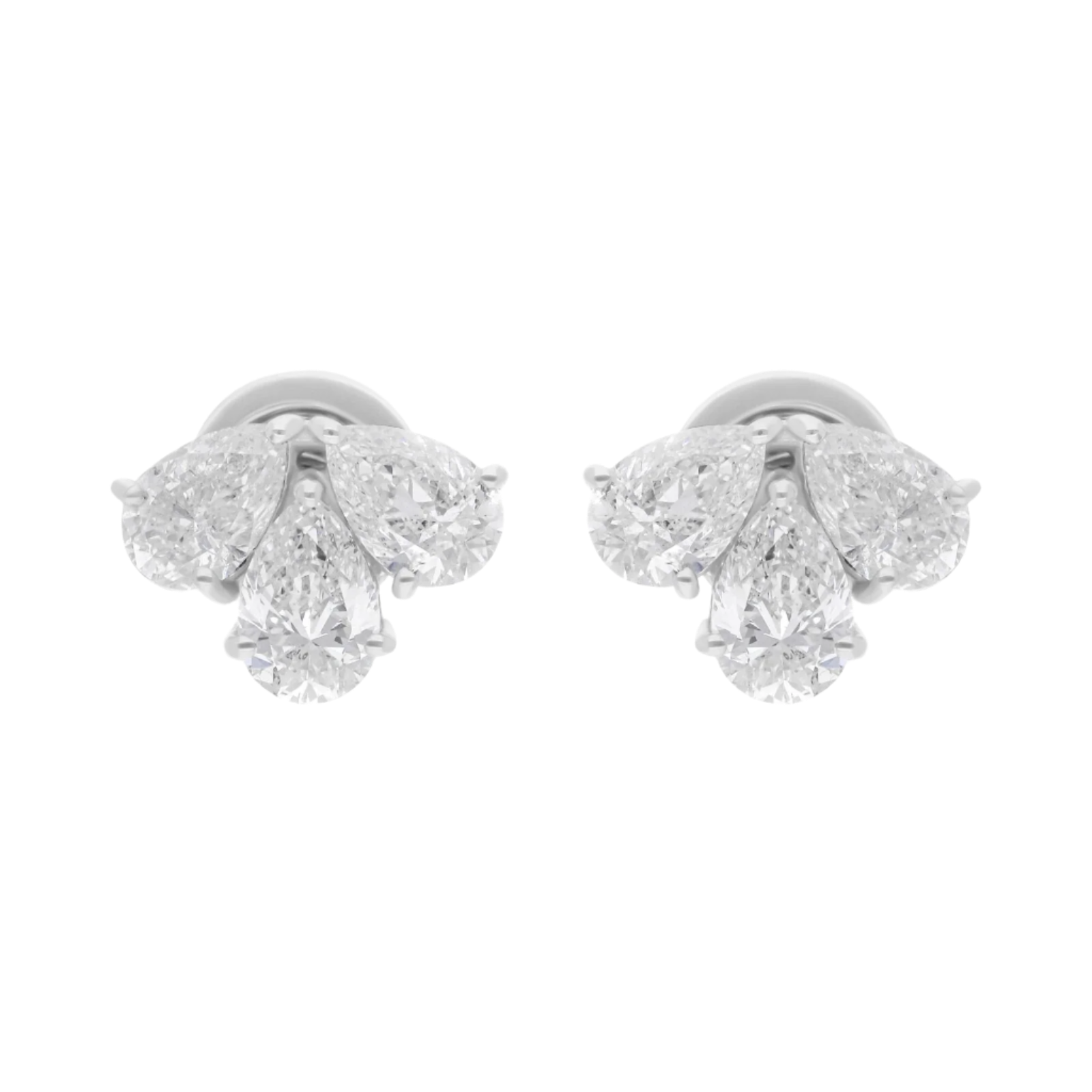 18k Solid White Gold Pear-Shaped Diamond Studs 2.20 CTW