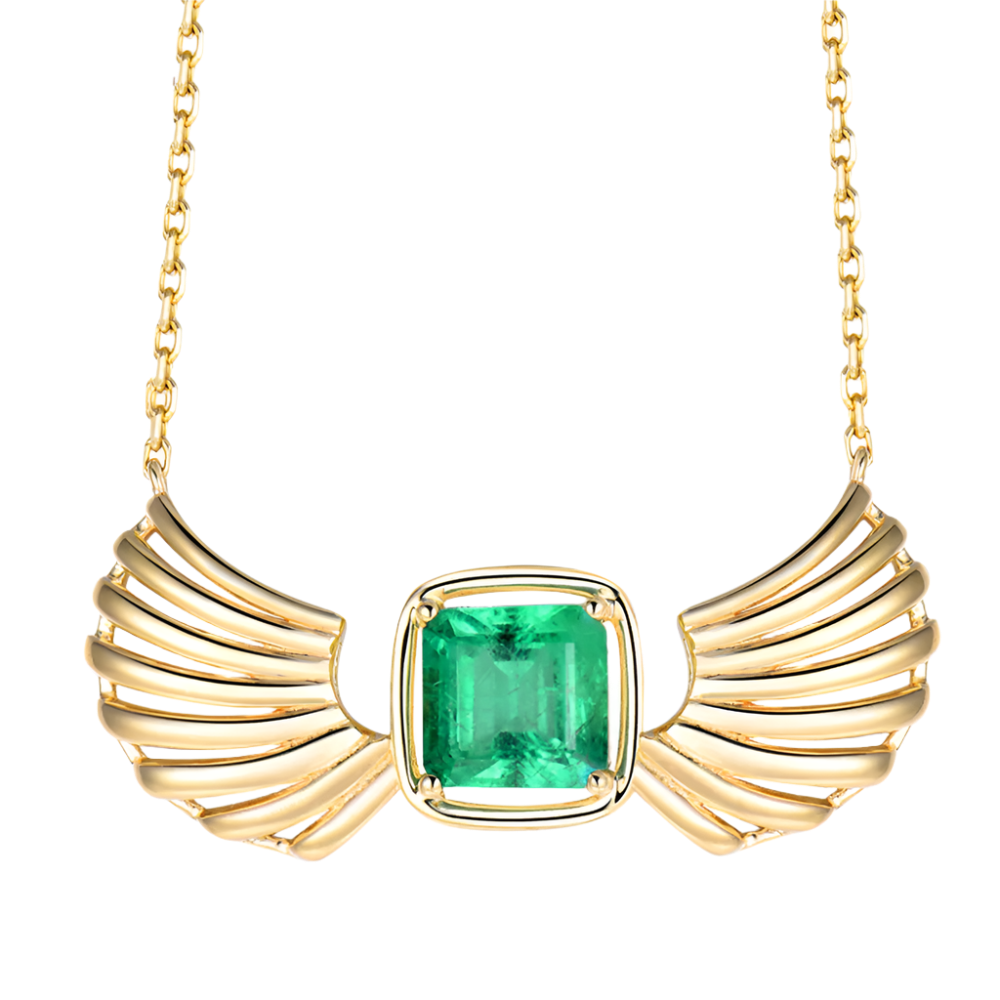 18k Solid Yellow Gold Pendant with Colombian Emerald 3.35 CTW