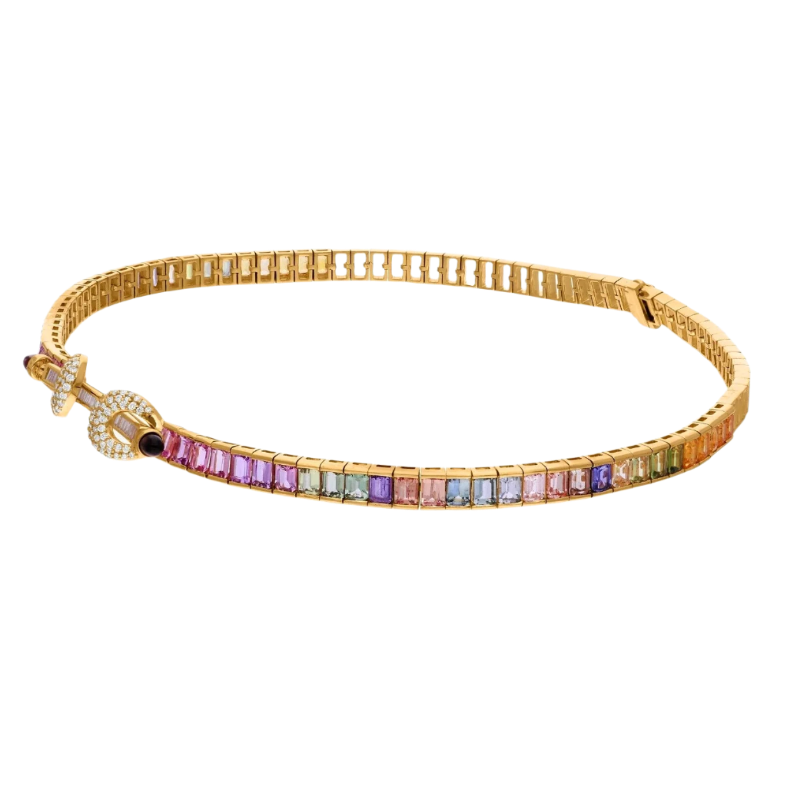 18k Solid Yellow Gold Multicolour Sapphire Choker Necklace with Diamond Clasp 15.24 CTW