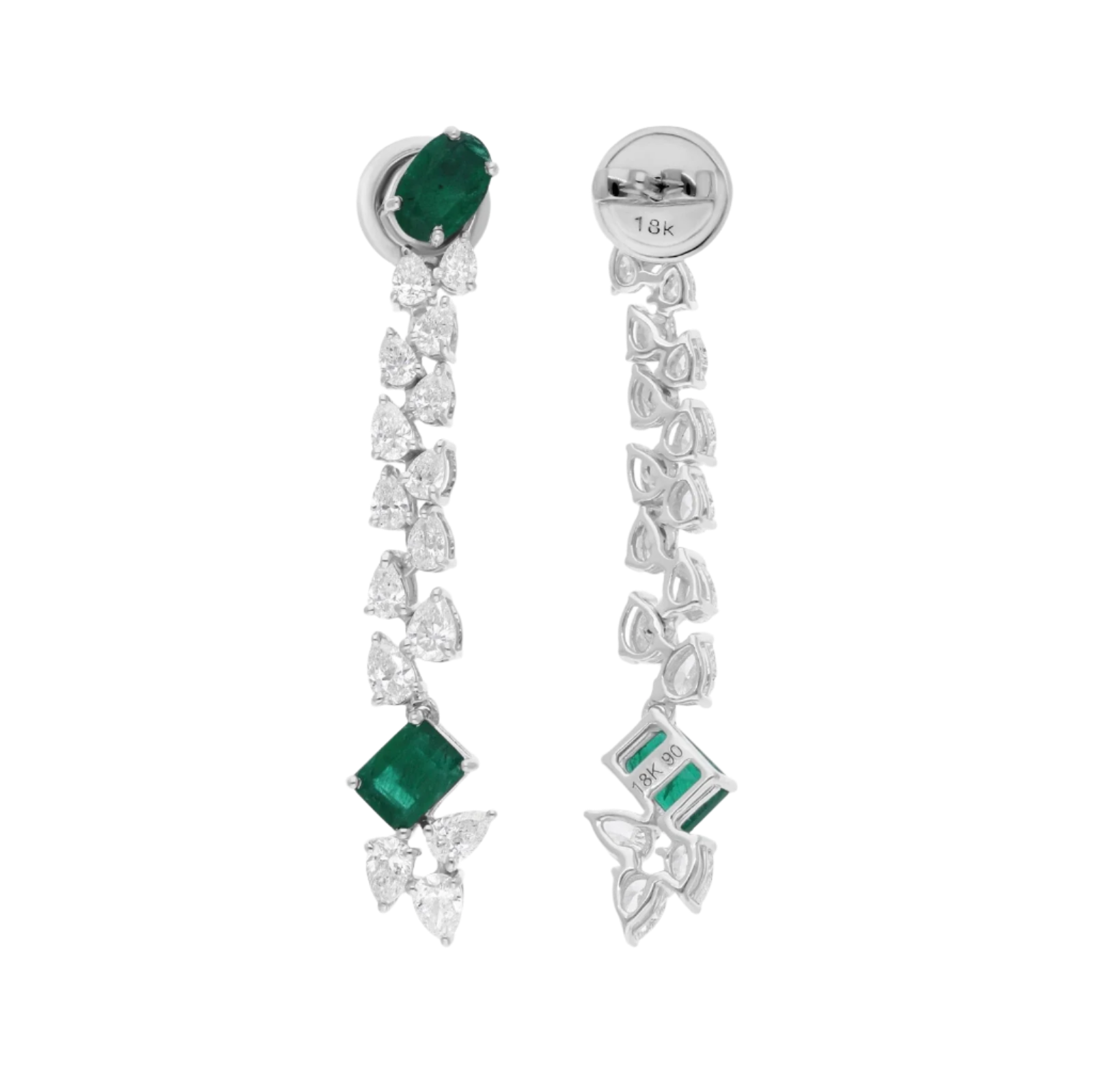 18k White Gold Dangle Drop Earrings with Zambian Emeralds and Diamonds 3.48 CTW