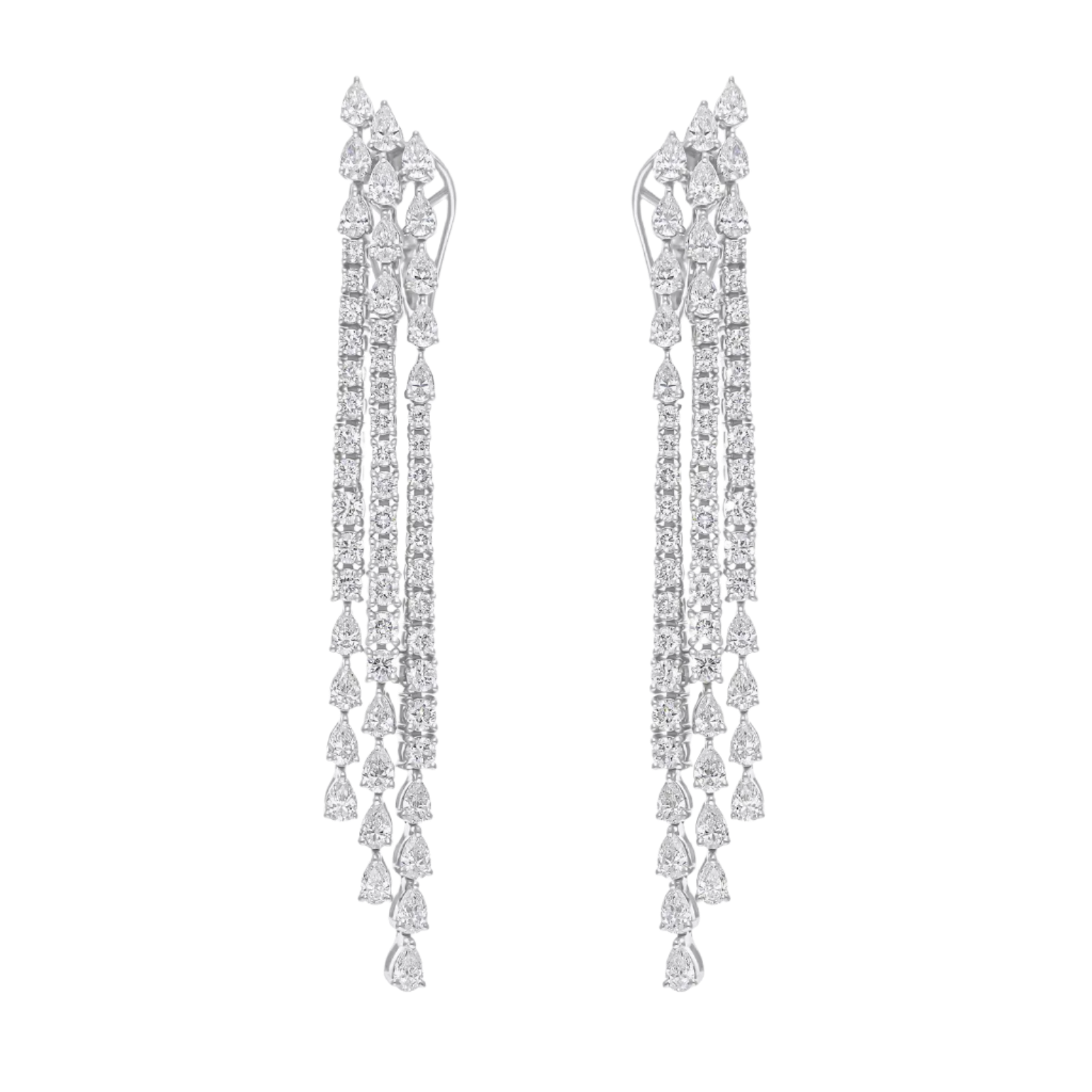 18k Solid White Gold Decorated Diamond Drop Earrings 5.44 CTW