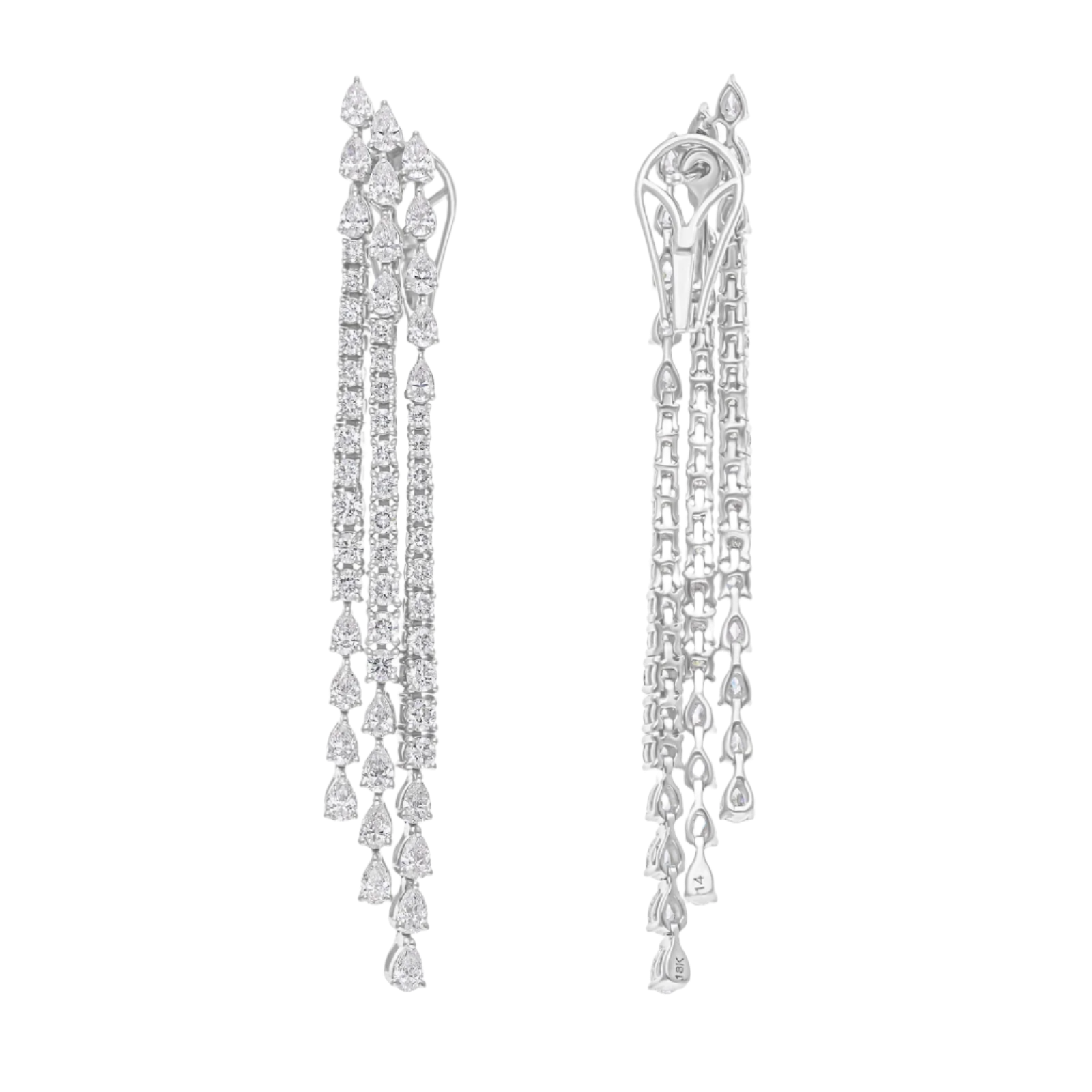 18k Solid White Gold Decorated Diamond Drop Earrings 5.44 CTW