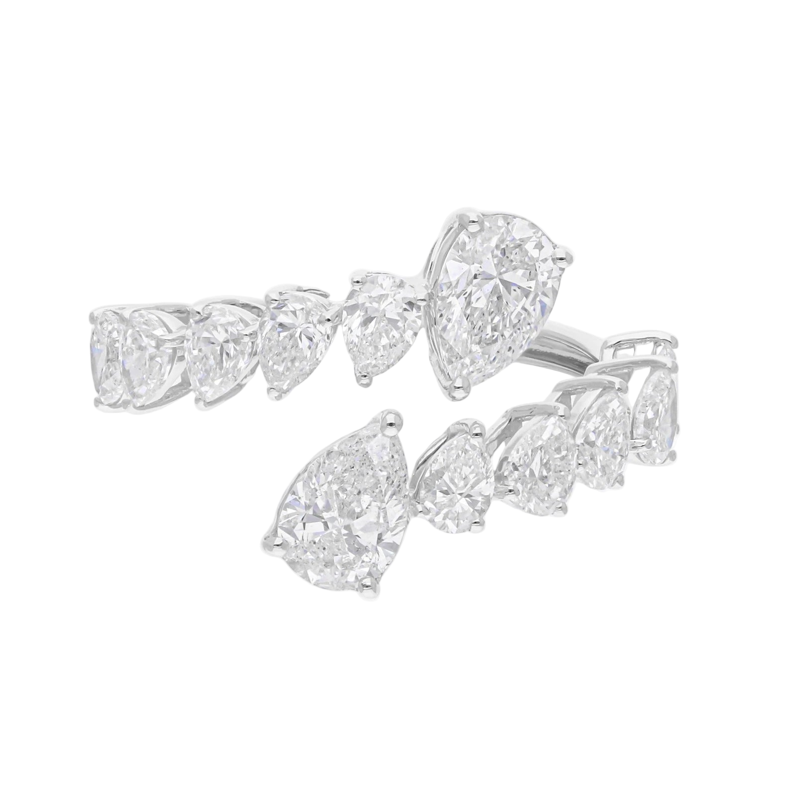 18k Solid White Gold Diamond Cocktail Ring with Pear-Shaped Diamonds 2.55 CTW