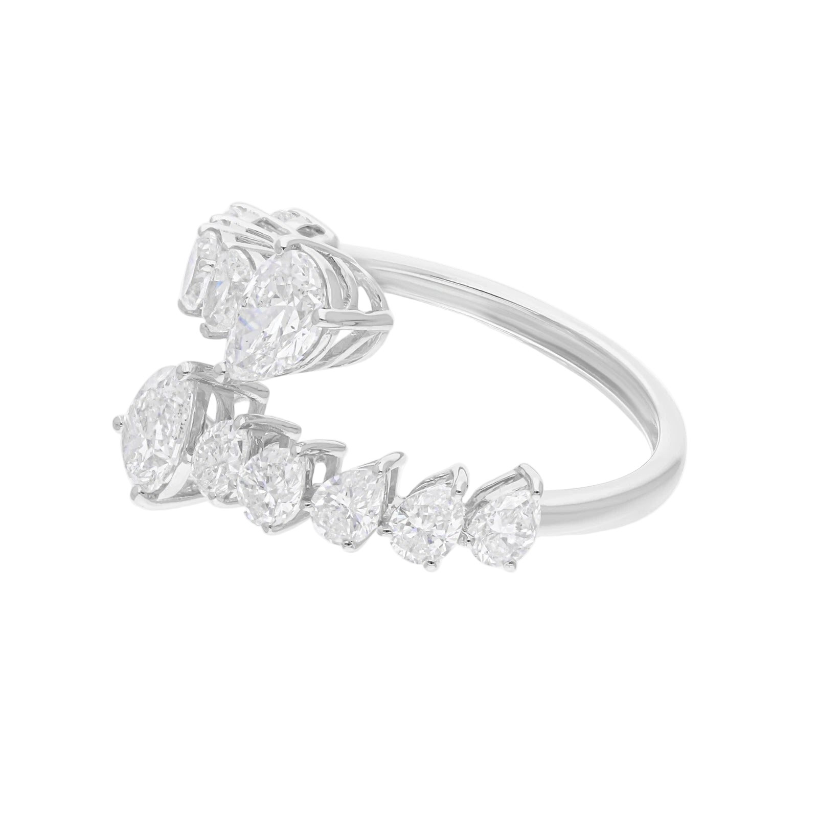 18k Solid White Gold Diamond Cocktail Ring with Pear-Shaped Diamonds 2.55 CTW