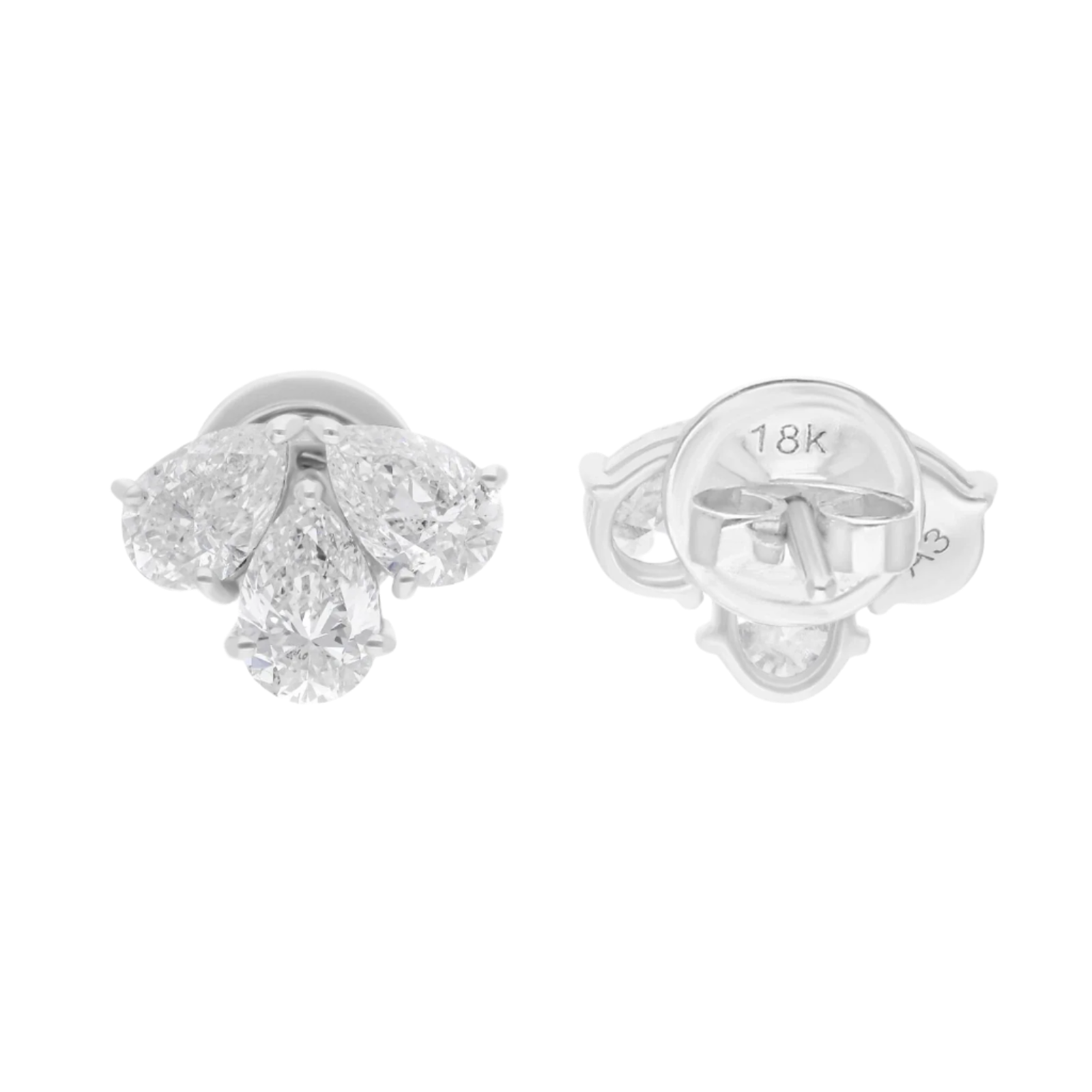 18k Solid White Gold Pear-Shaped Diamond Studs 2.20 CTW