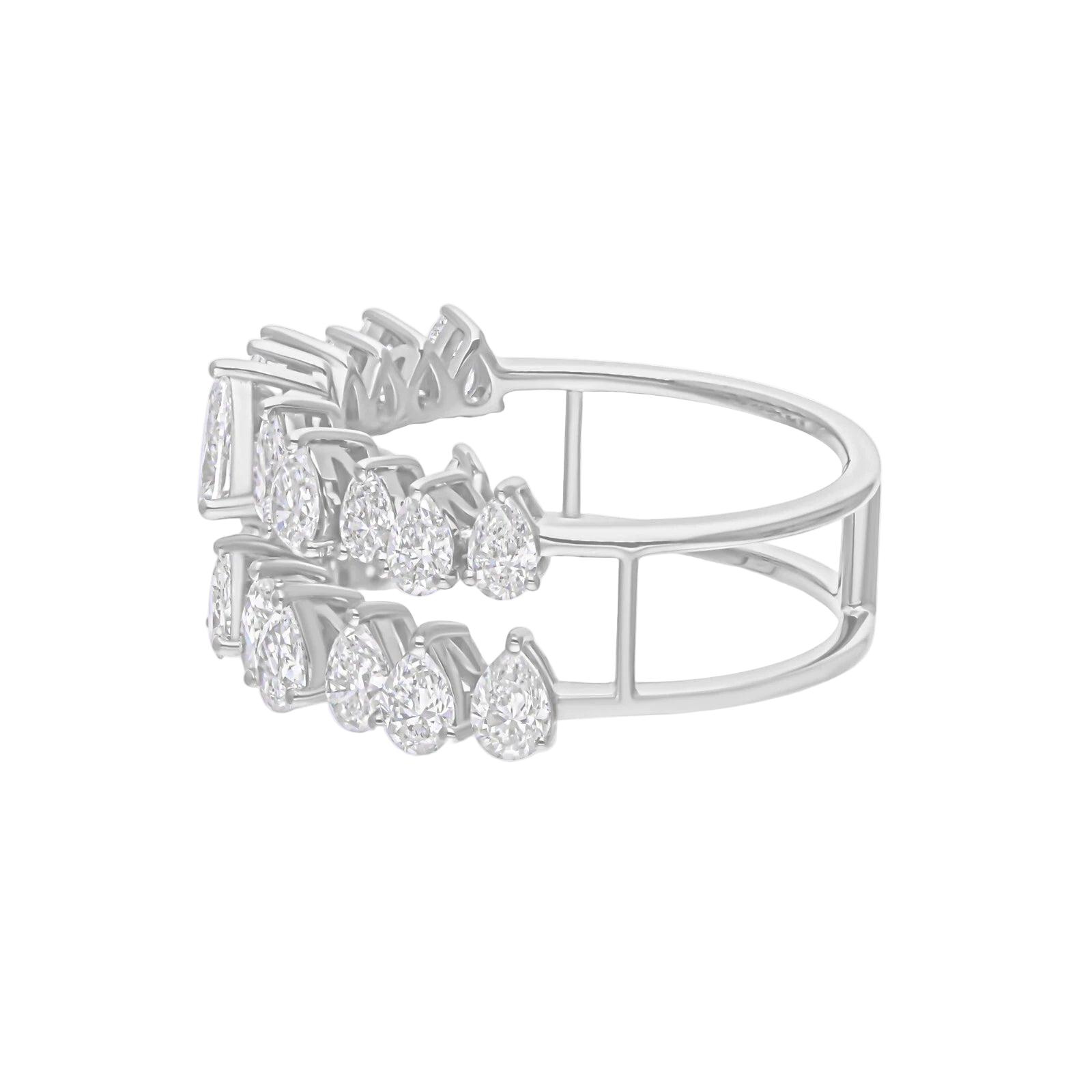 18k Solid White Gold Pear-Shaped Diamond Decorated Cocktail Ring 3.87 CTW