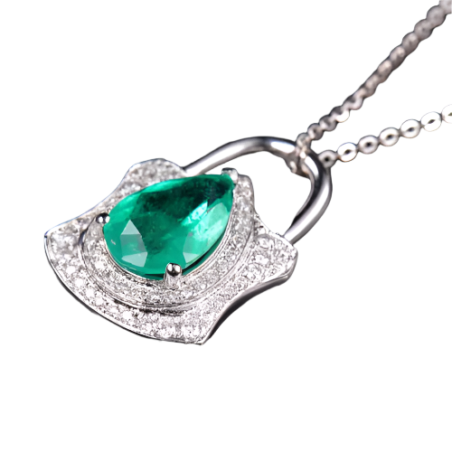 18k Solid White Gold Diamond Pendant with Colombian Emerald 3.45 CTW