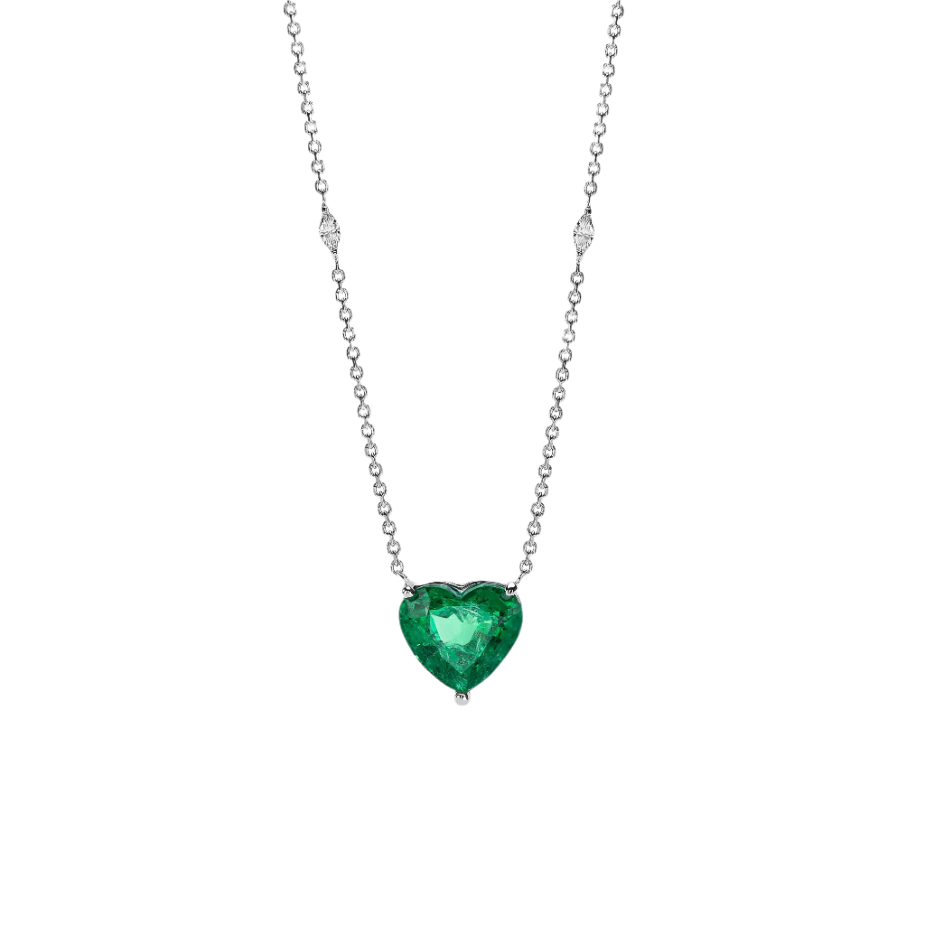 18k Solid White Gold Pear-Shaped Colombian Emerald and Diamond Necklace 5.45 CTW
