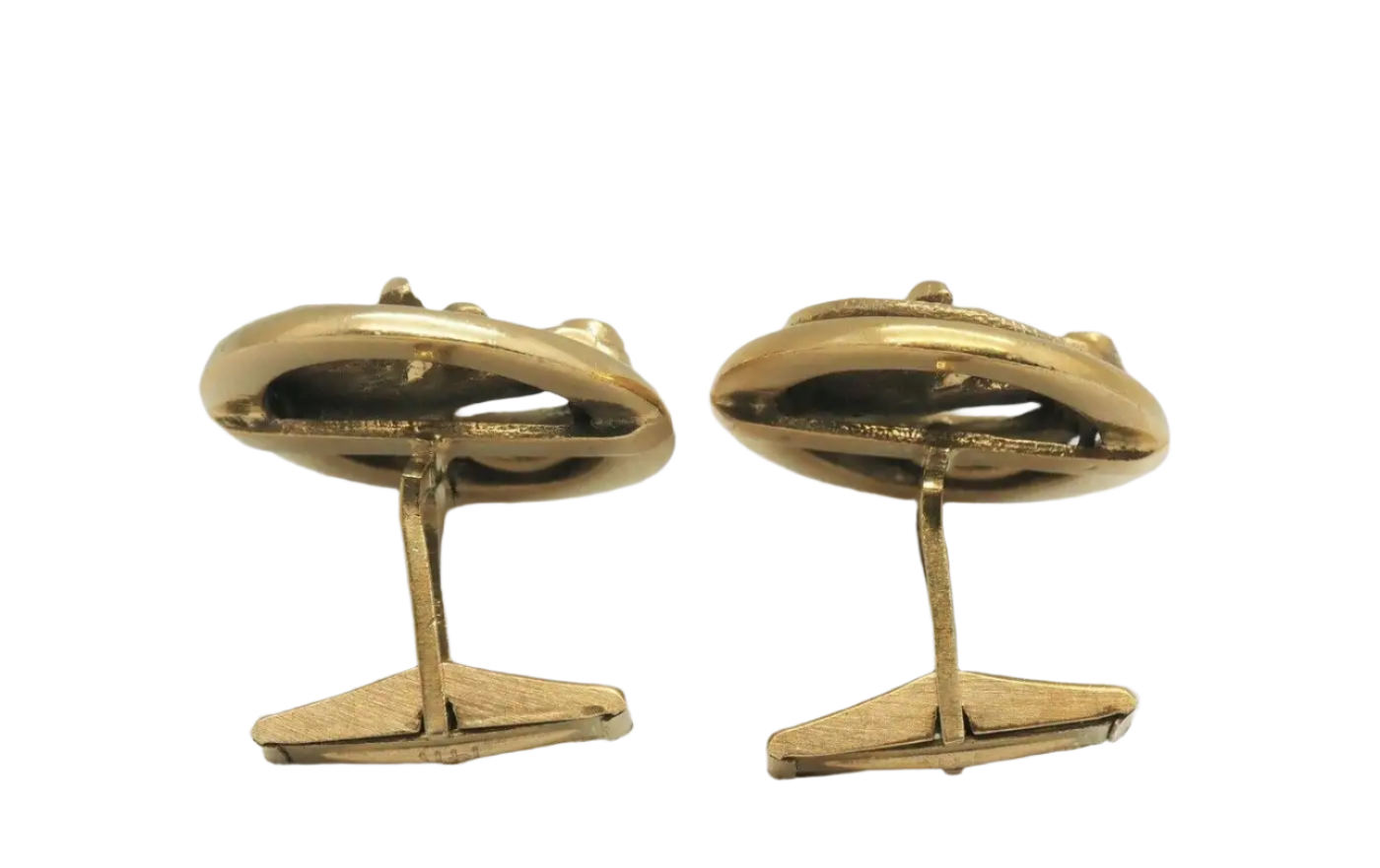 18k Solid Yellow Gold Vintage Diamond Horse Cufflinks - 34.2g