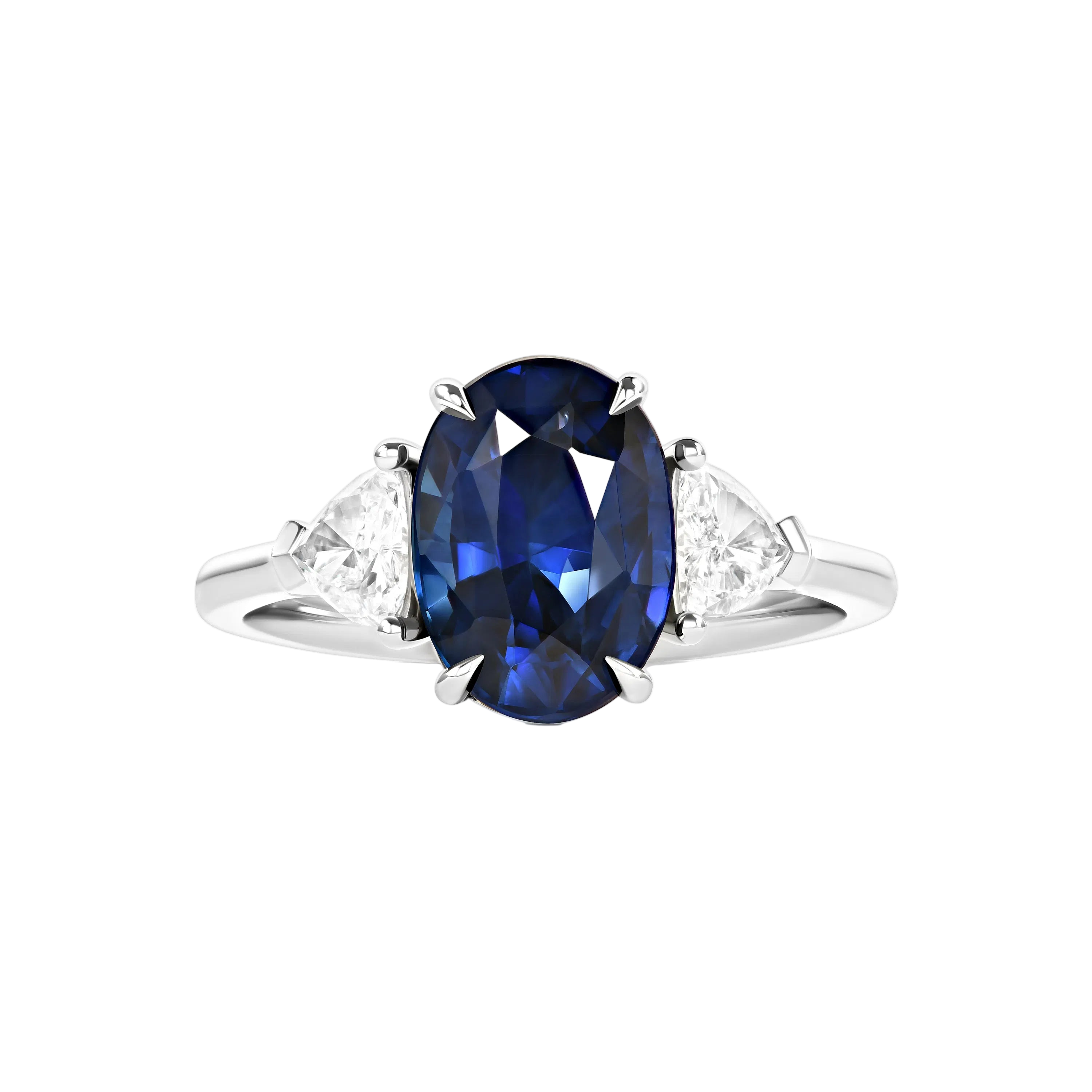 18k Solid White Gold Royal Blue Sapphire and Diamond Estate Ring 3.80 CTW