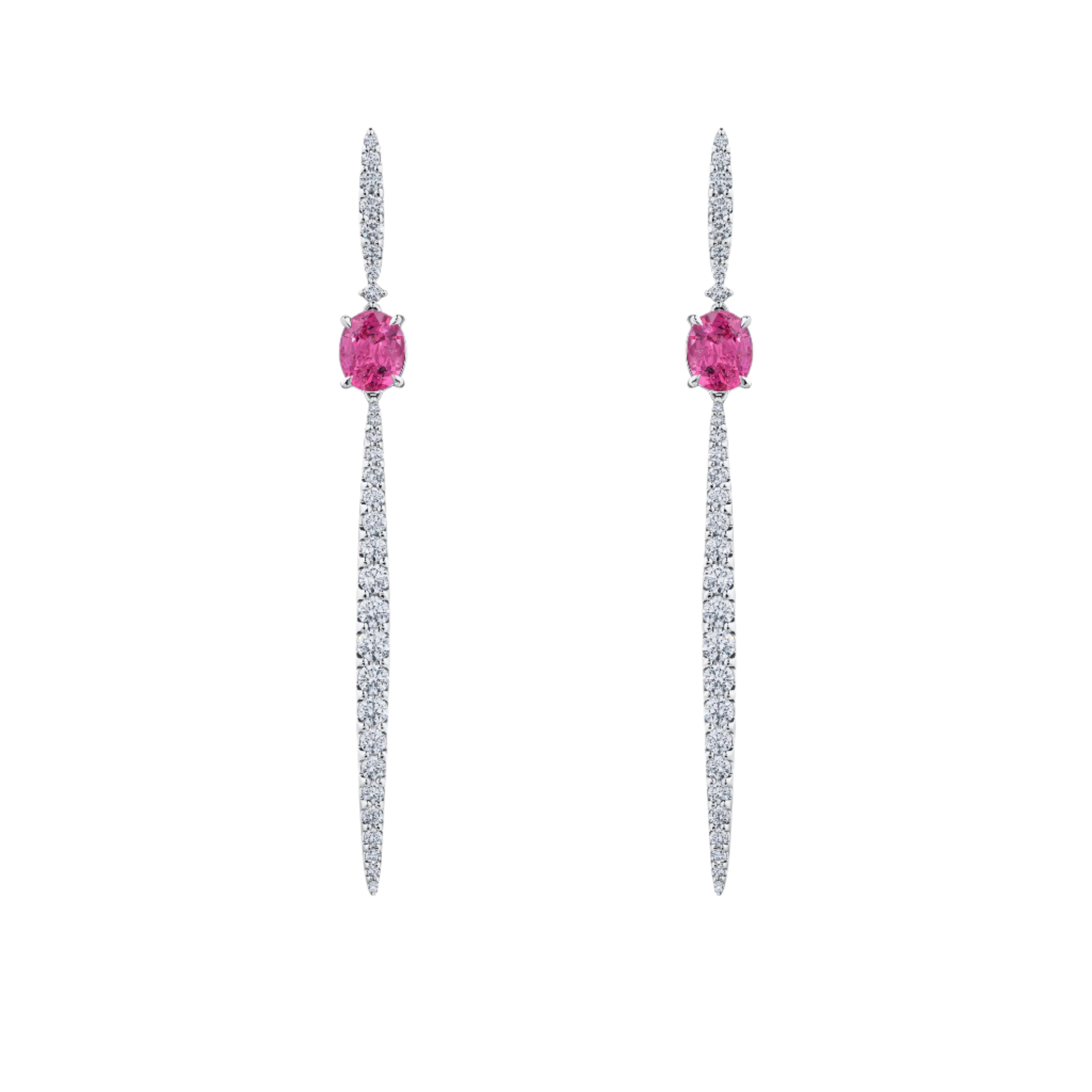 18k Solid White Gold Pink Sapphire and Diamond Cocktail Earrings 2.35 CTW