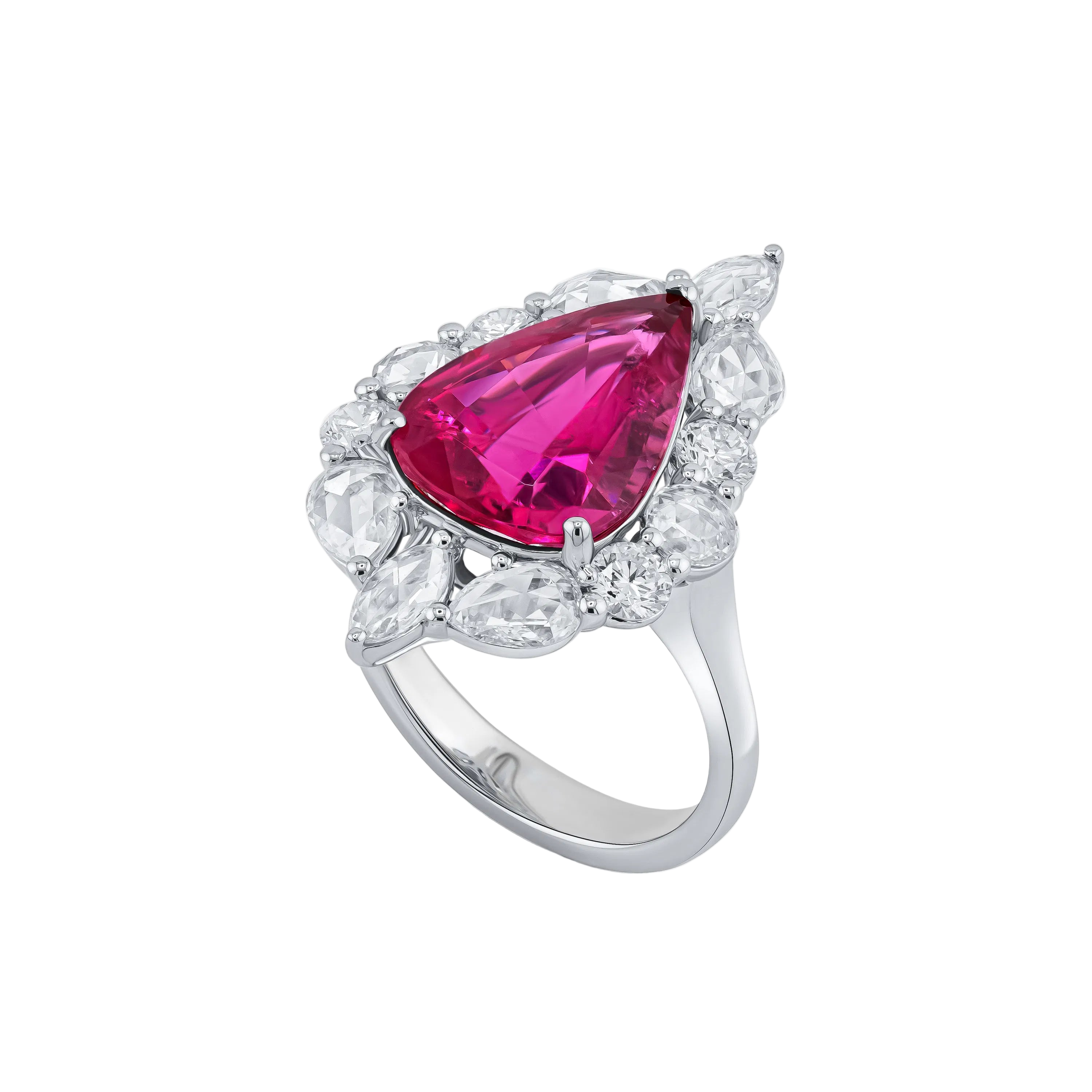 18k Solid White Gold Exceptional Pink Tourmaline and Diamond Cocktail Ring 6.55 CTW