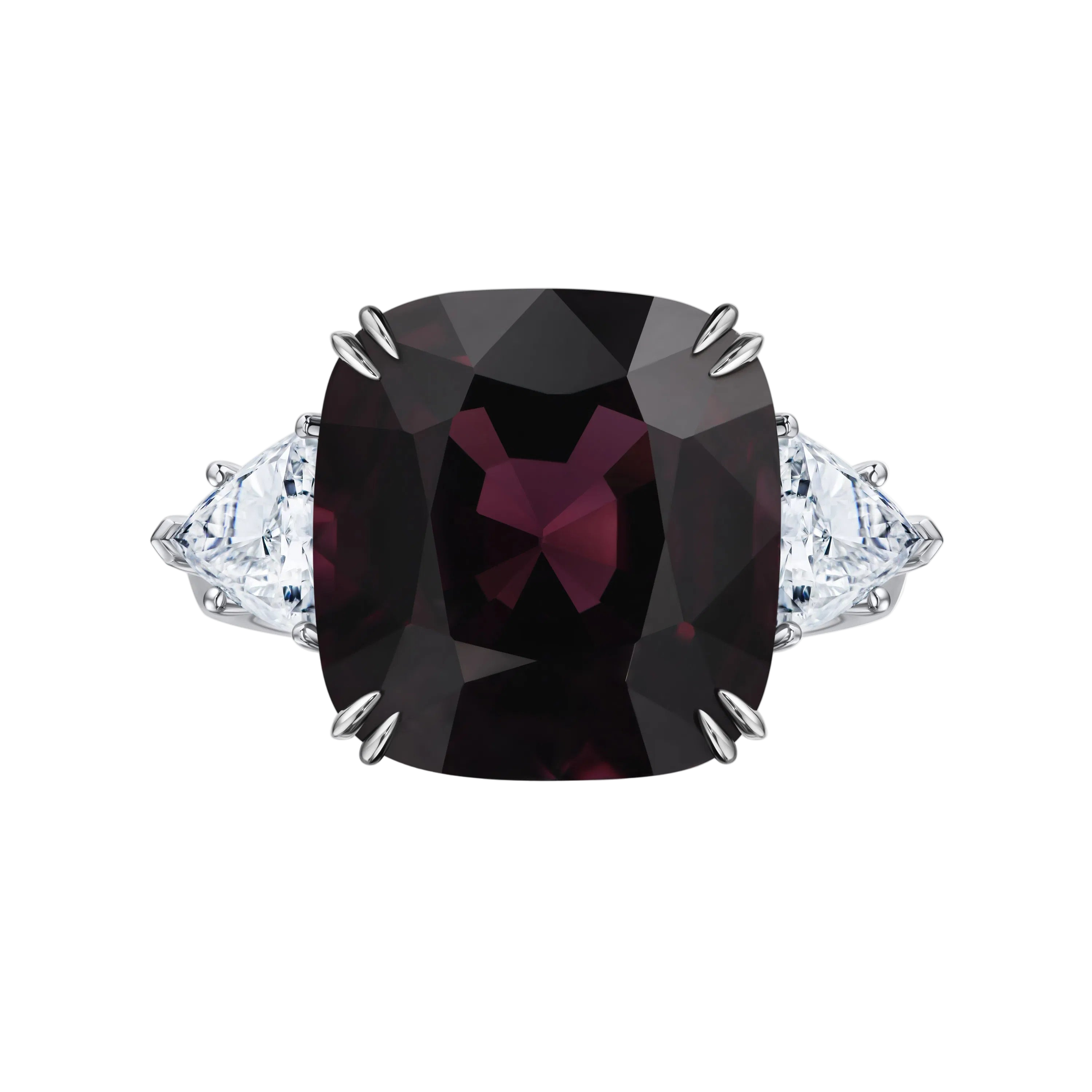 18k Solid White Gold Plum Spinel and Diamond Estate Trilogy Ring 8.40 CTW