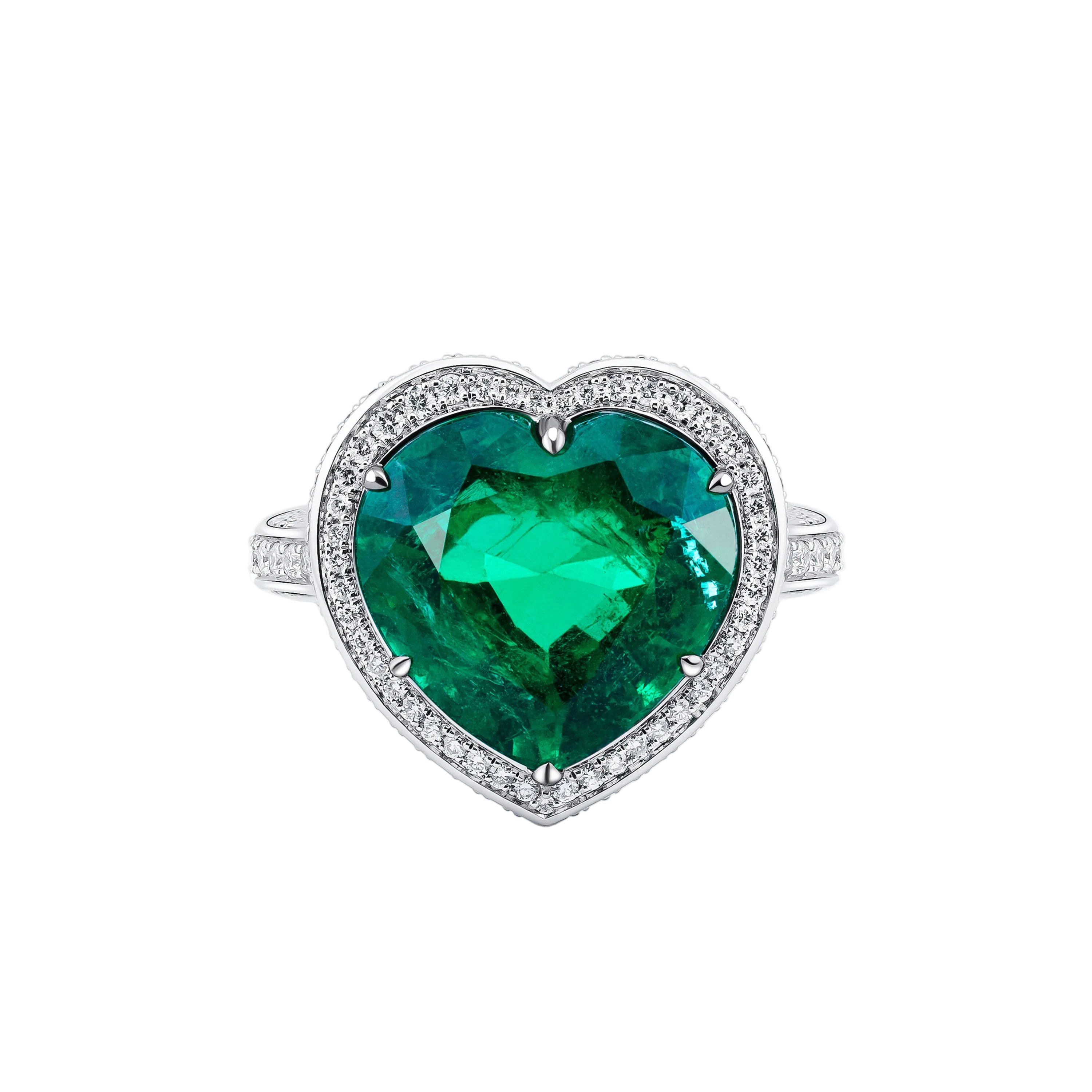 18k Solid White Gold Exquisite Colombian Emerald and Diamond Ring 8.97 CTW